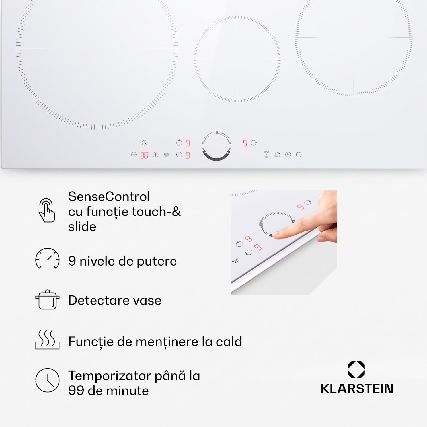 Delicatessa 80, plită cu inducție, incorporabilă, 3 zone, 6000 W, zonă Paella, vitroceramică Standard | 80 cm | Alb