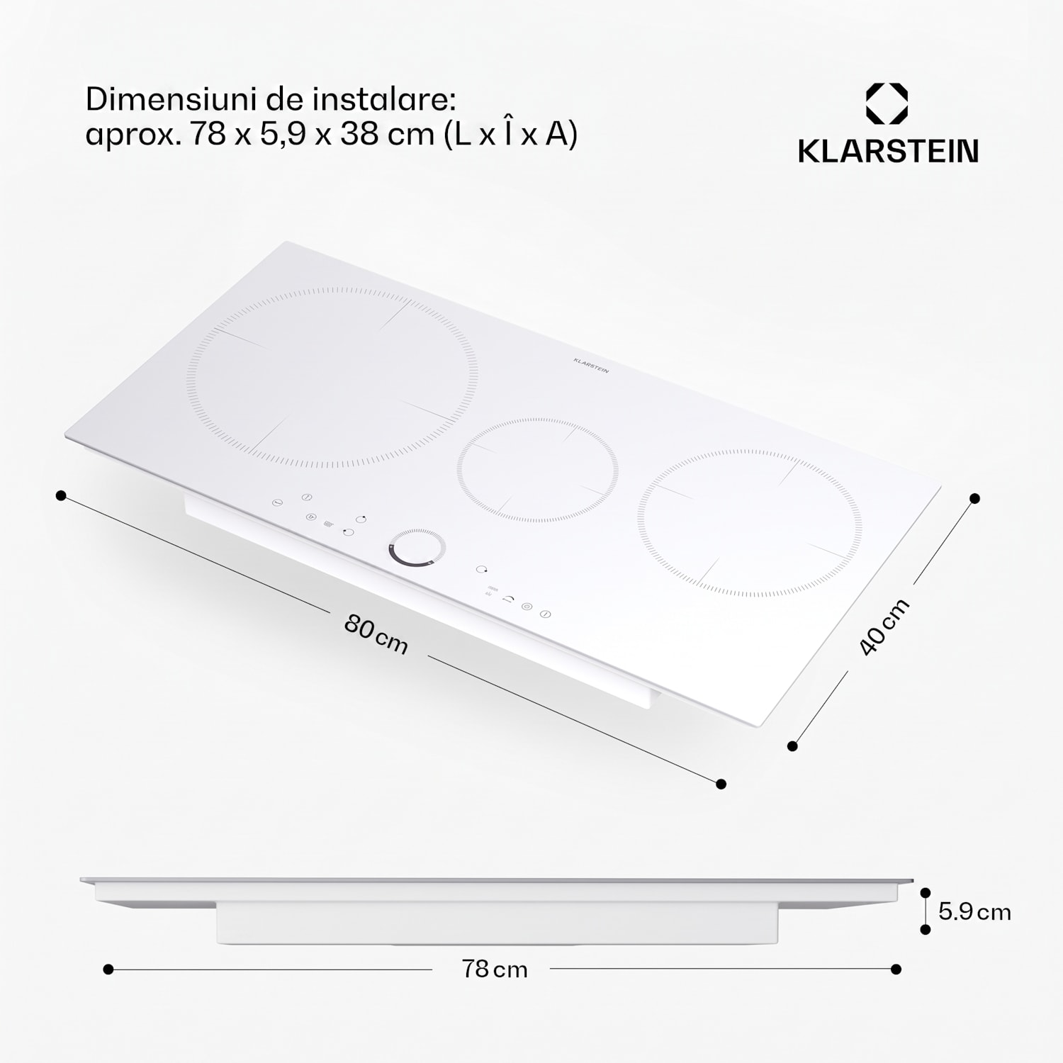 Delicatessa 80, plită cu inducție, incorporabilă, 3 zone, 6000 W, zonă Paella, vitroceramică Standard | 80 cm | Alb