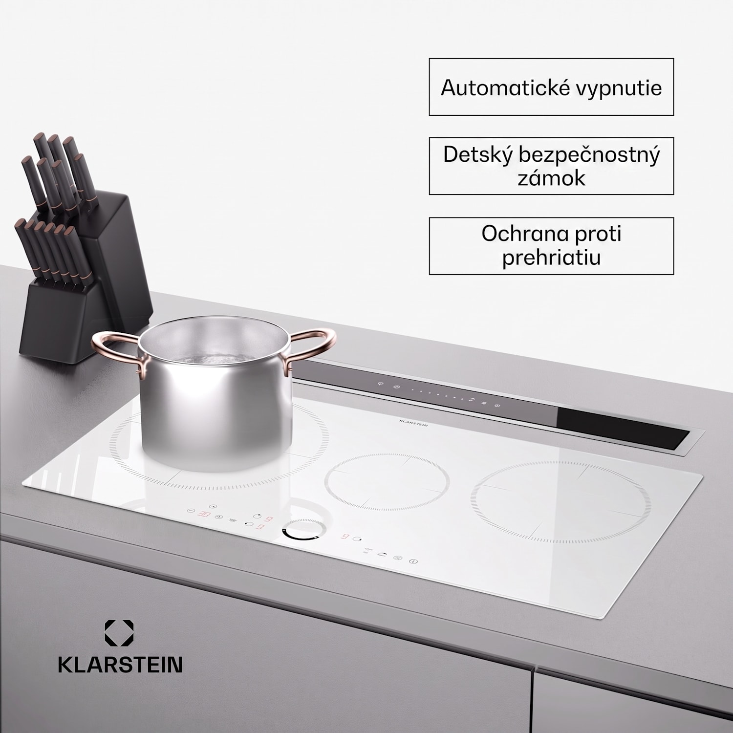 Delicatessa 80, vstavaná indukčná varná doska, 3 zóny, 6000 W, Paella zóna, sklokeramika Standard | 80 cm | Biela