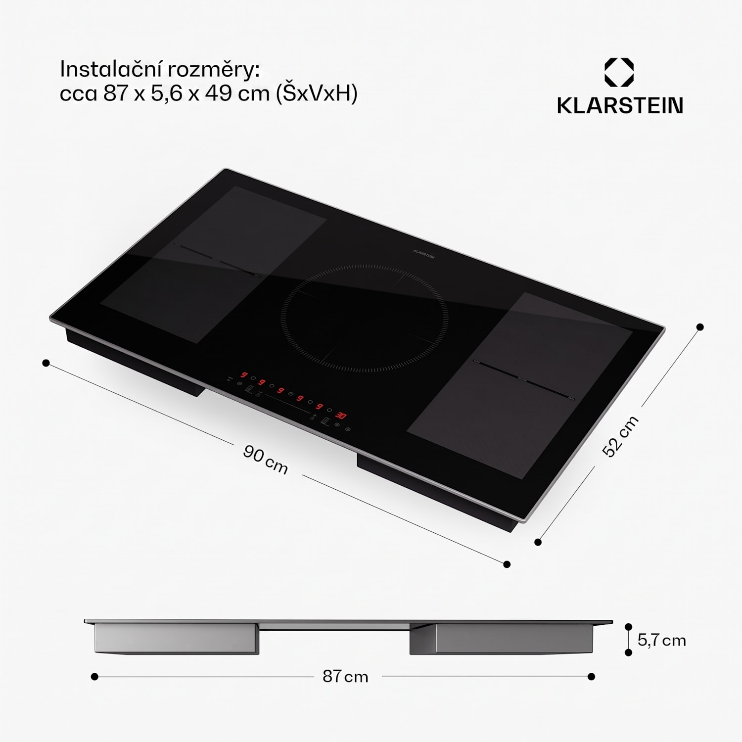 Delicatessa 90 Hybrid Prime, vestavná indukční varná deska, 5 zón, 7200 W, soběstačná Hybrid | 90 cm | Černá