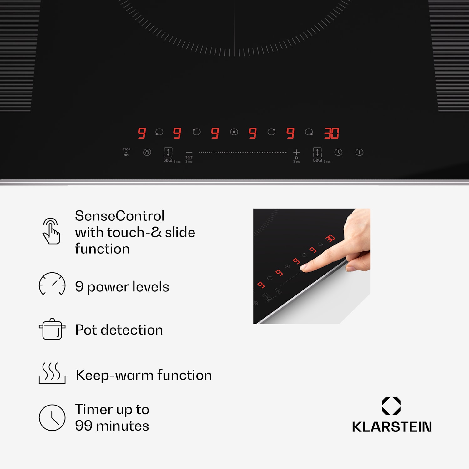 Delicatessa 90 Hybrid Prime, vgradna indukcijska plošča, 5 con, 7200 W, samozadostna Hybrid | 90 cm | Črna