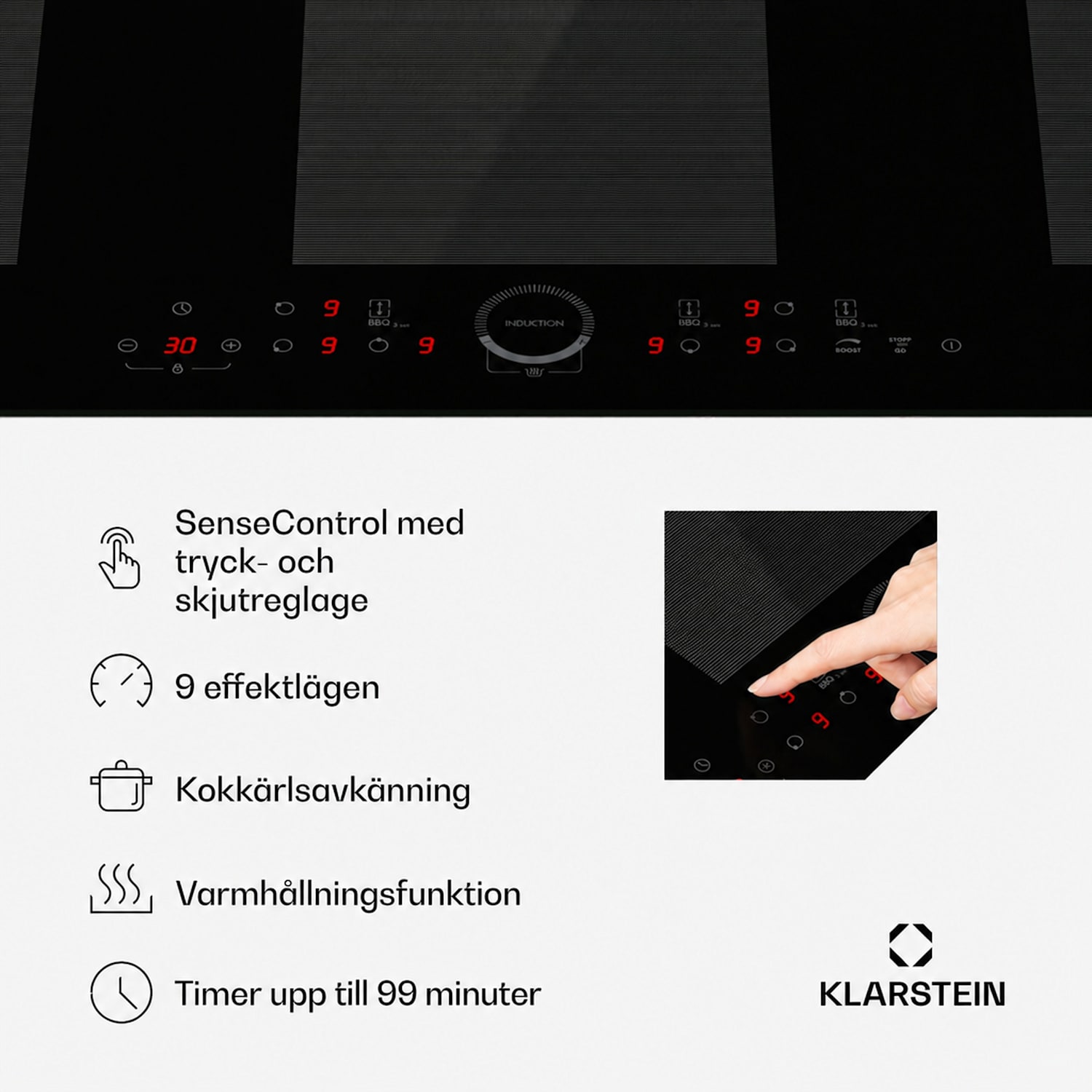 Delicatessa 90 Full Flex induktionshäll för inbyggnad 6 zoner 10500W autark 90 cm | 3 Flexzon | Svart