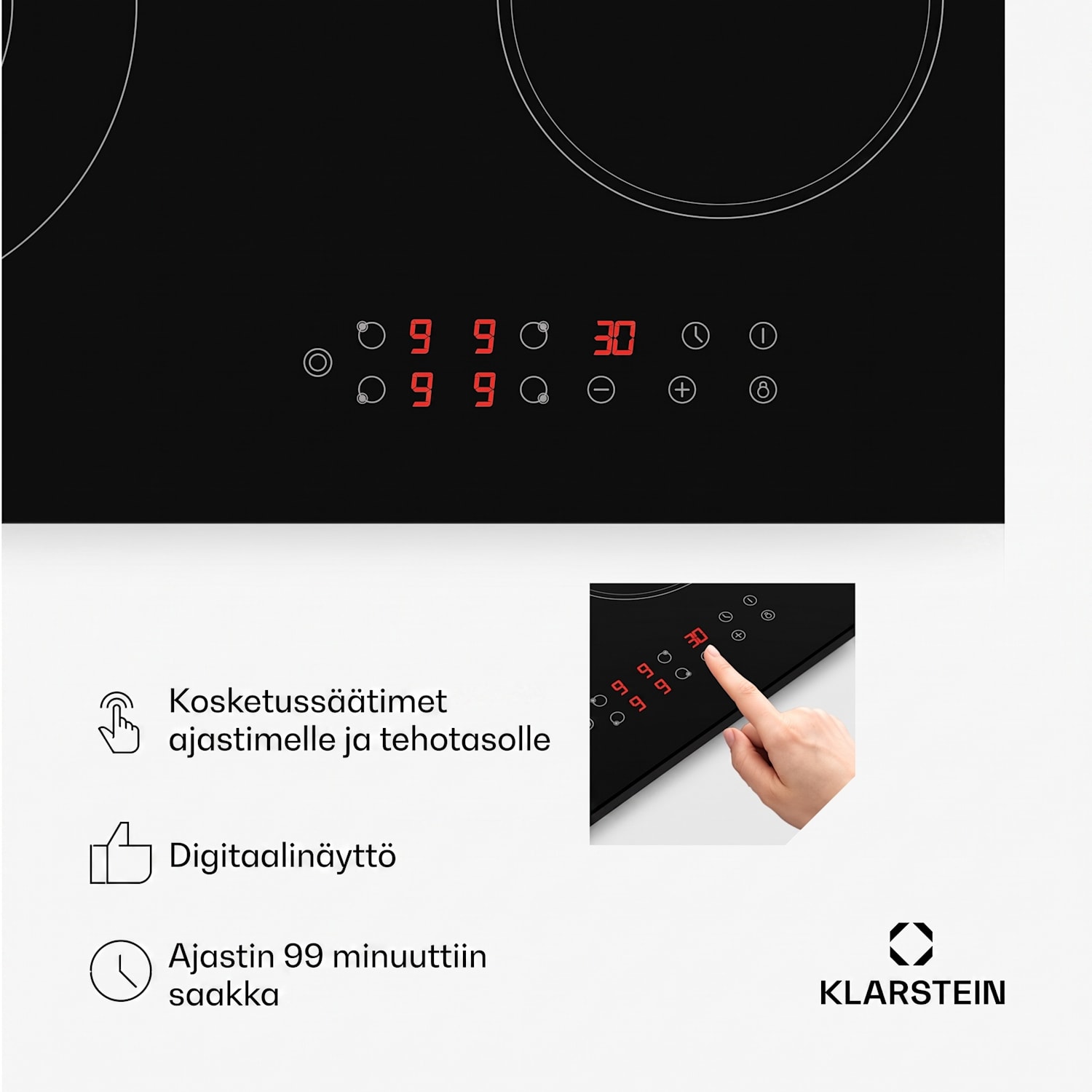 Virtuosa 4 liesitaso 60 cm 6600 W kaksoiskeittoalue Plus-alue ajastin lasikeramiikka 60 cm | Soikea/Kolminkertainen | Kehyksetön