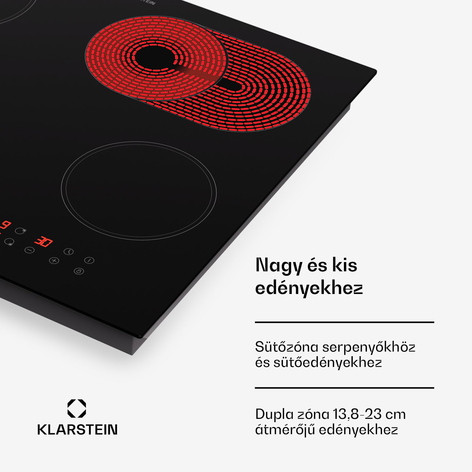 Virtuosa 4, főzőlap, 60 cm, 6500 W, kétzónás, Pluszone, időzítő, üvegkerámia 