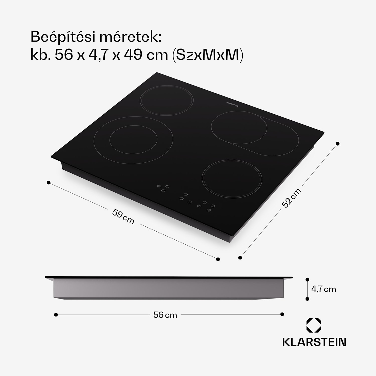 Virtuosa 4, főzőlap, 60 cm, 6500 W, kétzónás, Pluszone, időzítő, üvegkerámia 