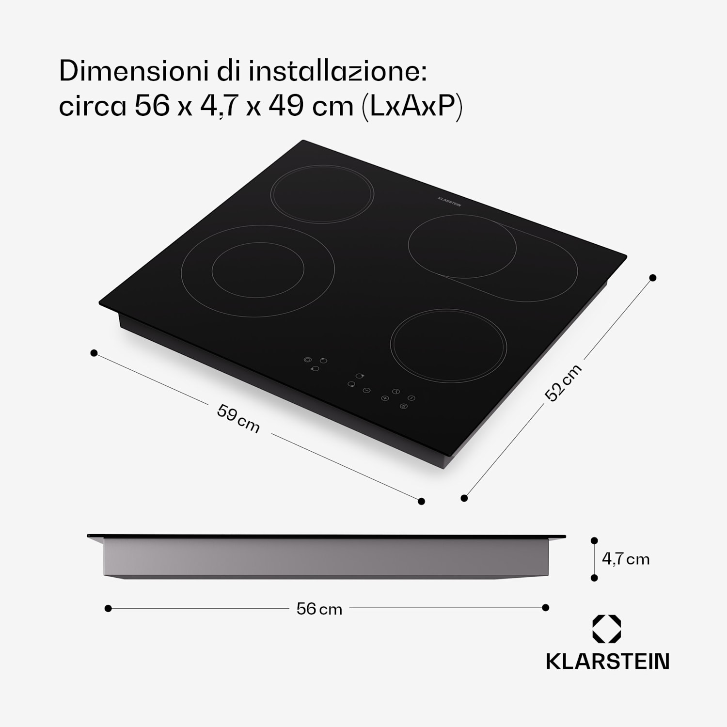 Virtuosa 4 - Piano cottura, 60 cm 6500 W, dualzone, pluszone, timer, vetroceramica 