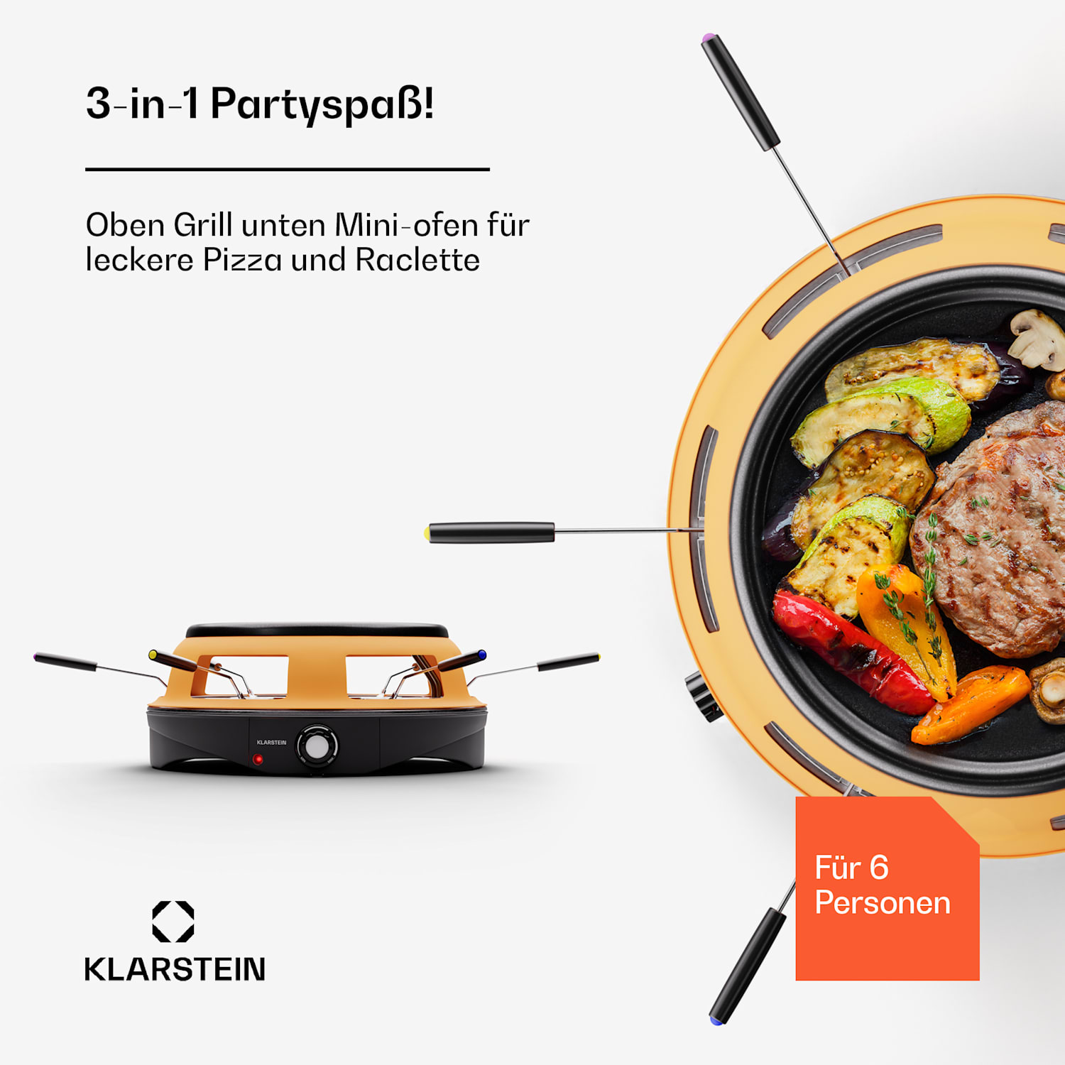 Marinara 3-in-1 Pizzaofen Grill Raclette 1200W 6 Pizzaheber 