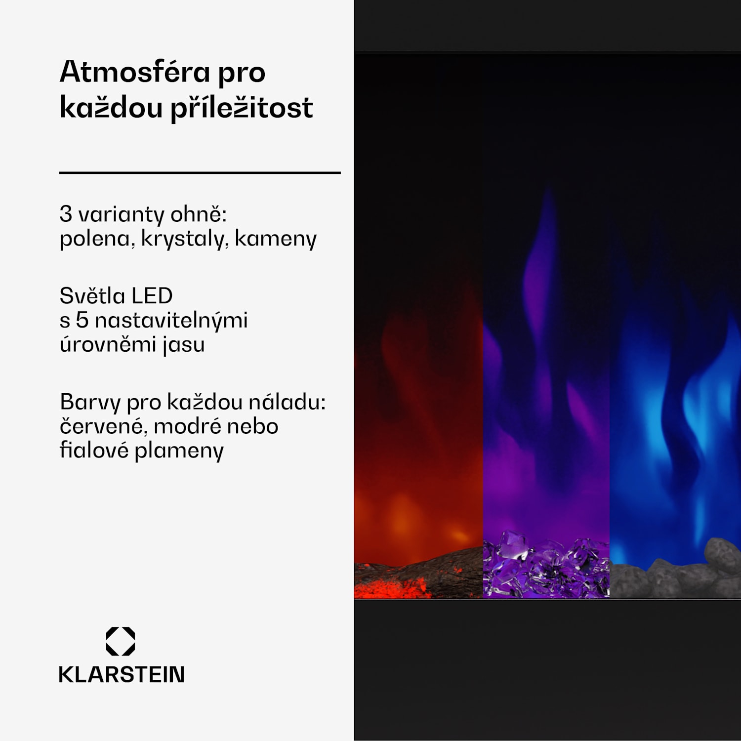 Galeras 152, elektrický nástěnný krb, 1800 W, LED Rozměry 152 x 47 x 12 cm | Ne | Černá