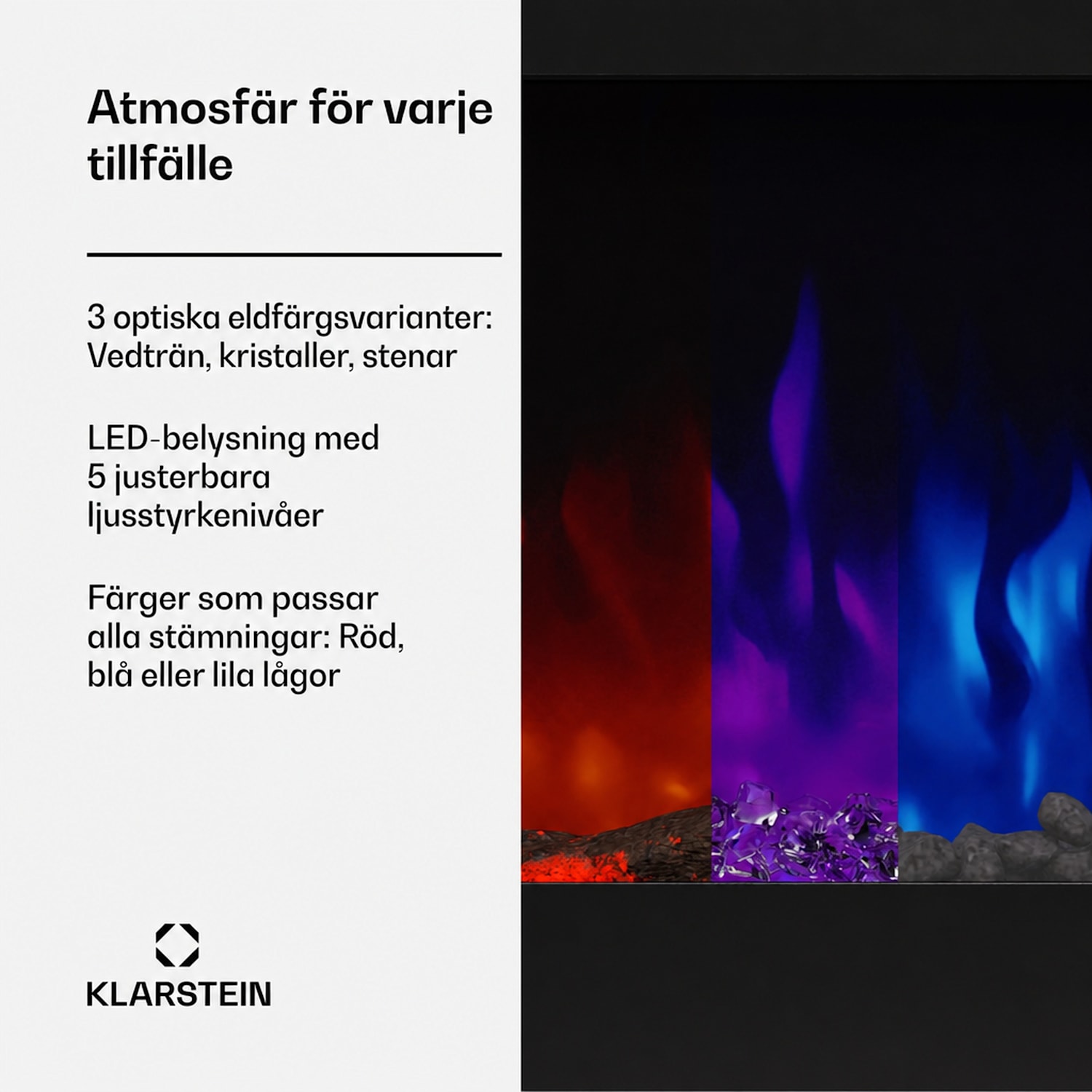 Galeras 152 Elektrisk väggkamin 1800 W LED 152x47x12cm | Nej | Svart