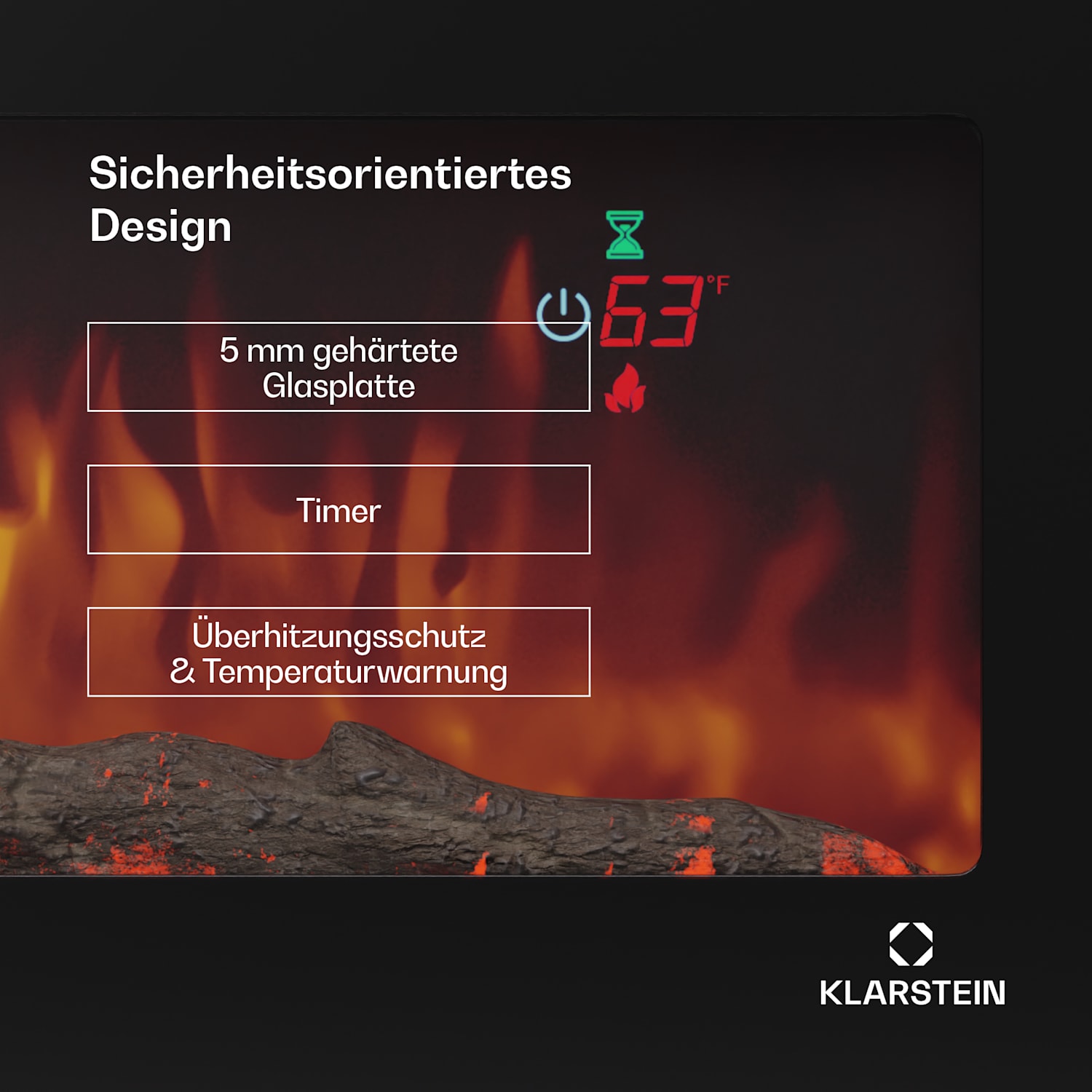 Galeras 178 - Camino elettrico da parete, 1800W, LED 178x47x12cm | No | Nero