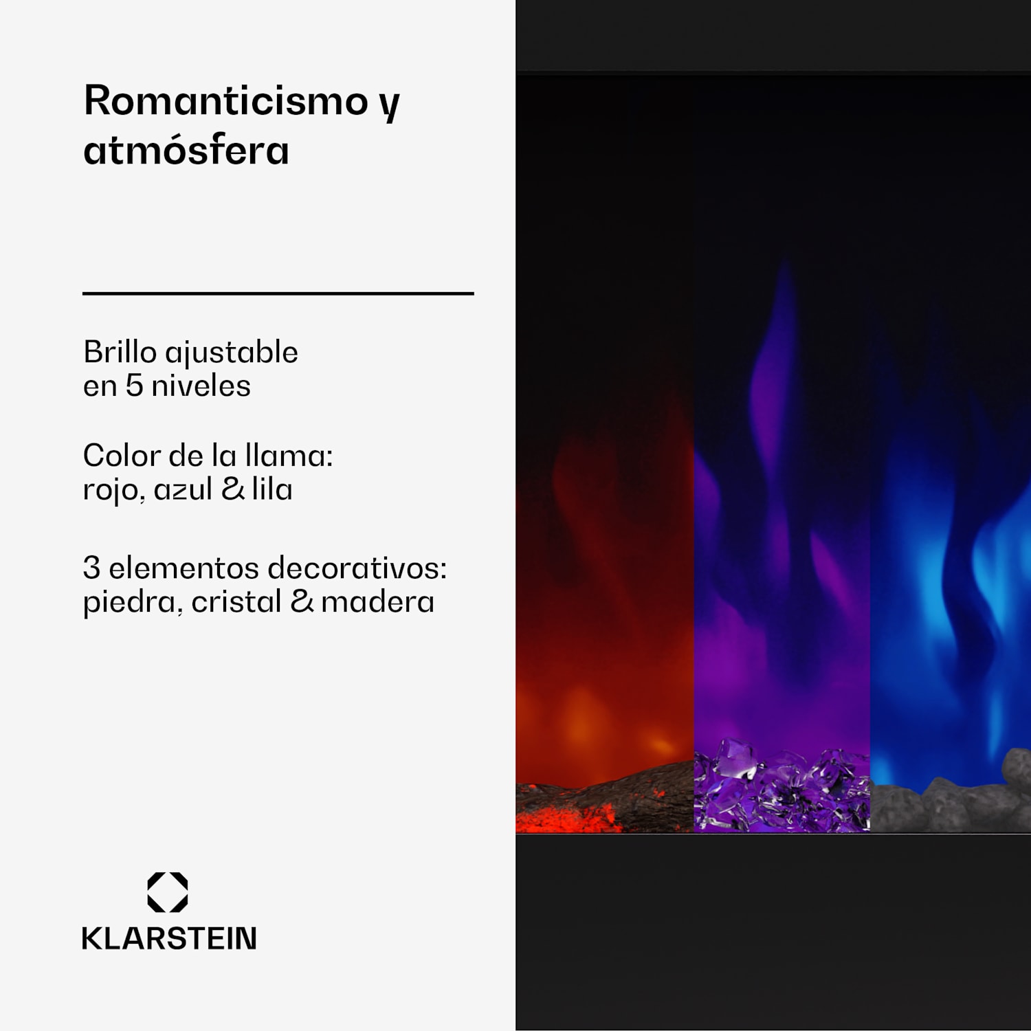 Chimenea eléctrica de pared Galeras 178 1800W LED 178 x 47 x 12 cm | No | Negro