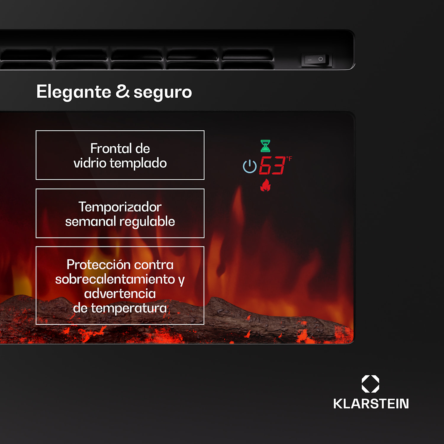 Chimenea eléctrica de pared Galeras 178 1800W LED 178 x 47 x 12 cm | No | Negro