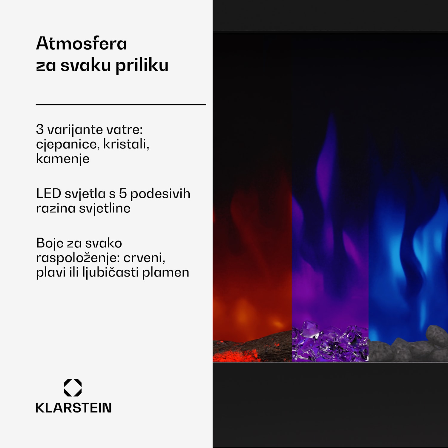 Galeras 178, električni zidni kamin, 1800 W, LED 