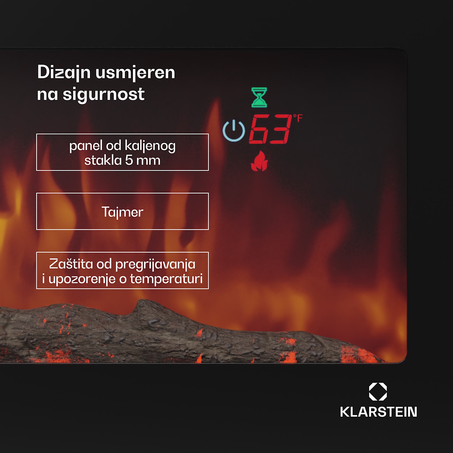 Galeras 178, električni zidni kamin, 1800 W, LED 