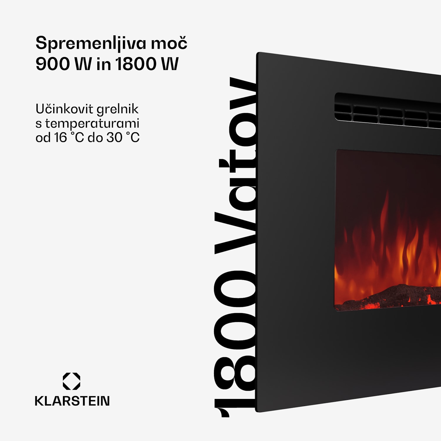 Galeras 178, električni stenski kamin, 1800 W, LED 178 x 47 x 12 cm | Ne | Črna