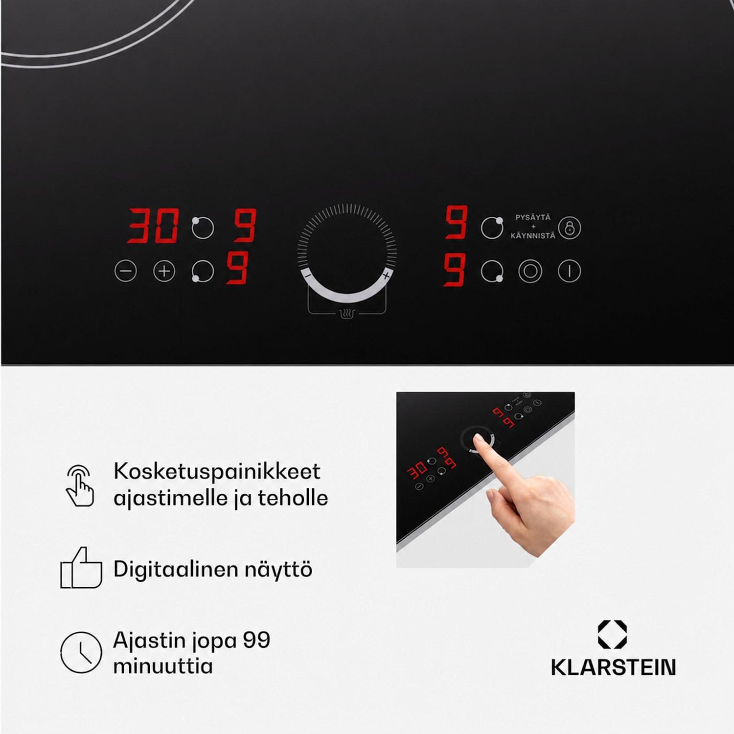Klarstein Virtuosa 90 lasikeraaminen liesitaso slim 6400W Dual 90 cm Slim | Kaksinkertainen | Kehyksetön