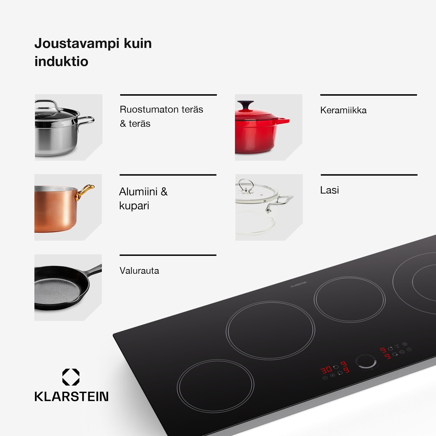 Klarstein Virtuosa 90 lasikeraaminen liesitaso slim 6400W Dual 90 cm Slim | Kaksinkertainen | Kehyksetön