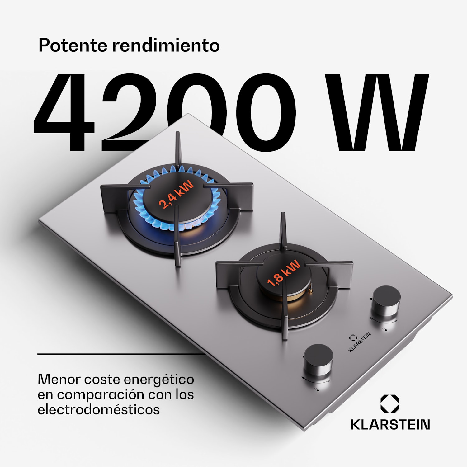 Placa de gas Goldflame 2 fuegos latón acero inoxidable 30 cm | 2 fogones | Plata