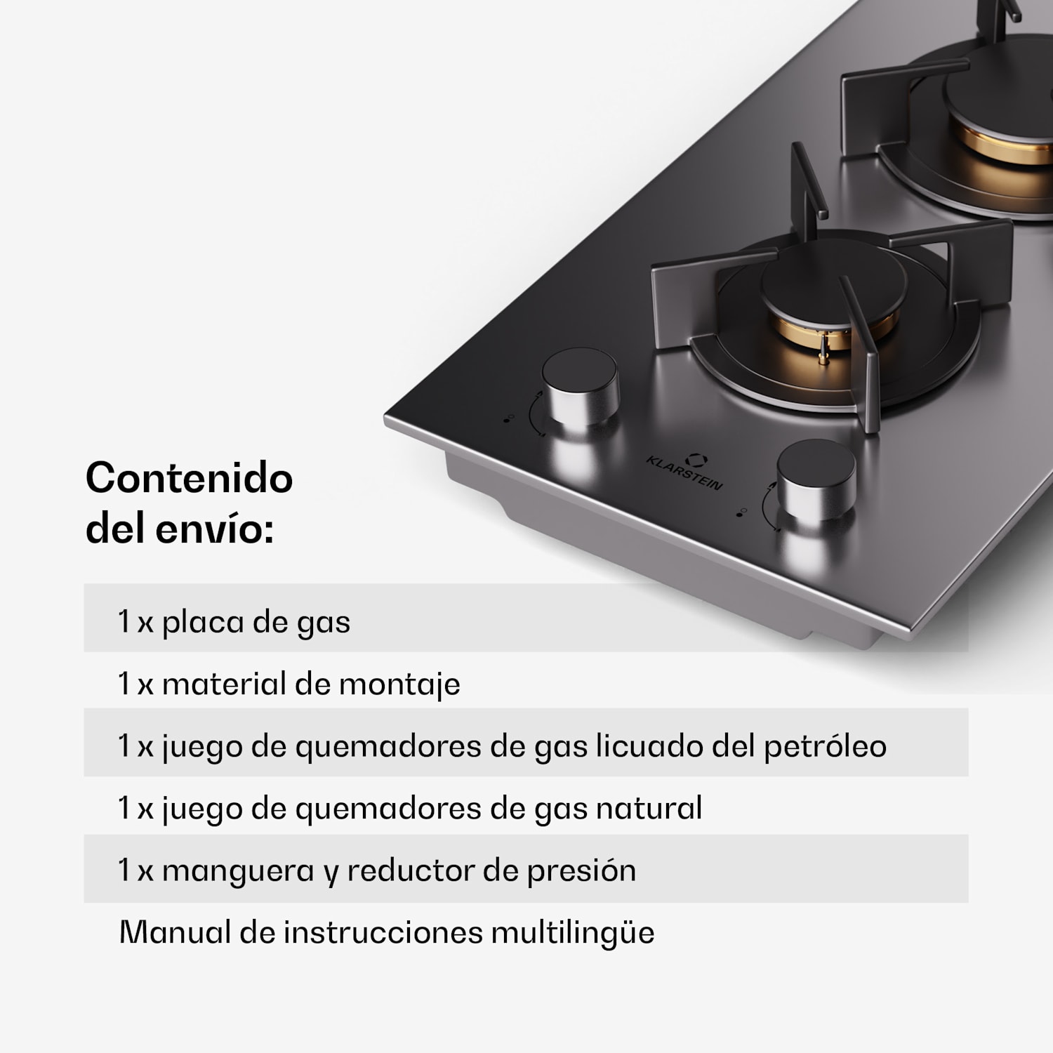 Placa de gas Goldflame 2 fuegos latón acero inoxidable 30 cm | 2 fogones | Plata