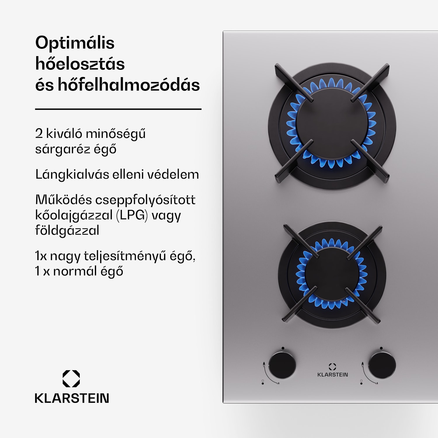 Goldflame, gáztűzhely, 2 sárgaréz égő, rozsdamentes acél 30 cm | 2 égő | Ezüst