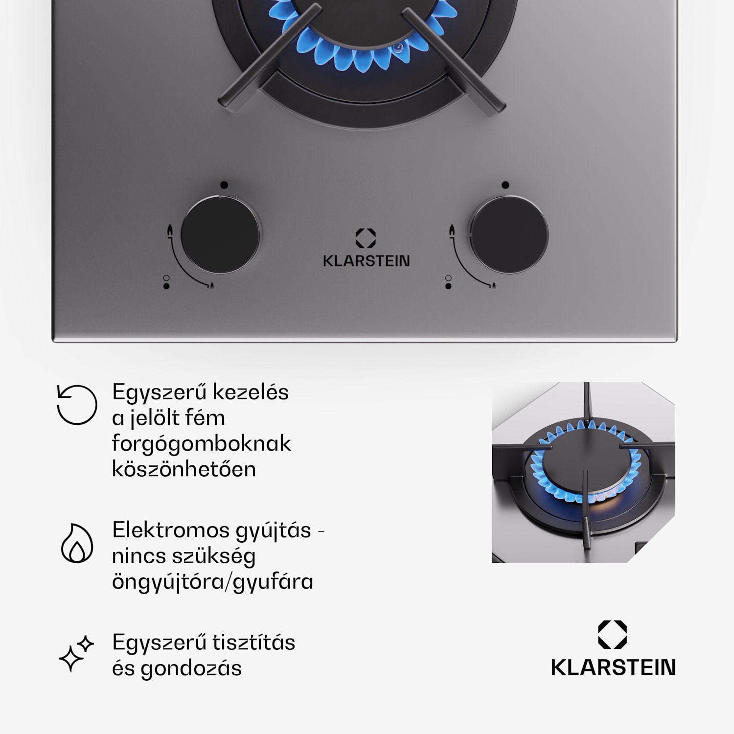 Goldflame, gáztűzhely, 2 sárgaréz égő, rozsdamentes acél 30 cm | 2 égő | Ezüst