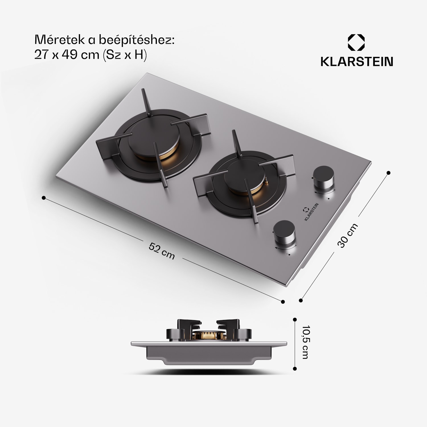 Goldflame, gáztűzhely, 2 sárgaréz égő, rozsdamentes acél 30 cm | 2 égő | Ezüst