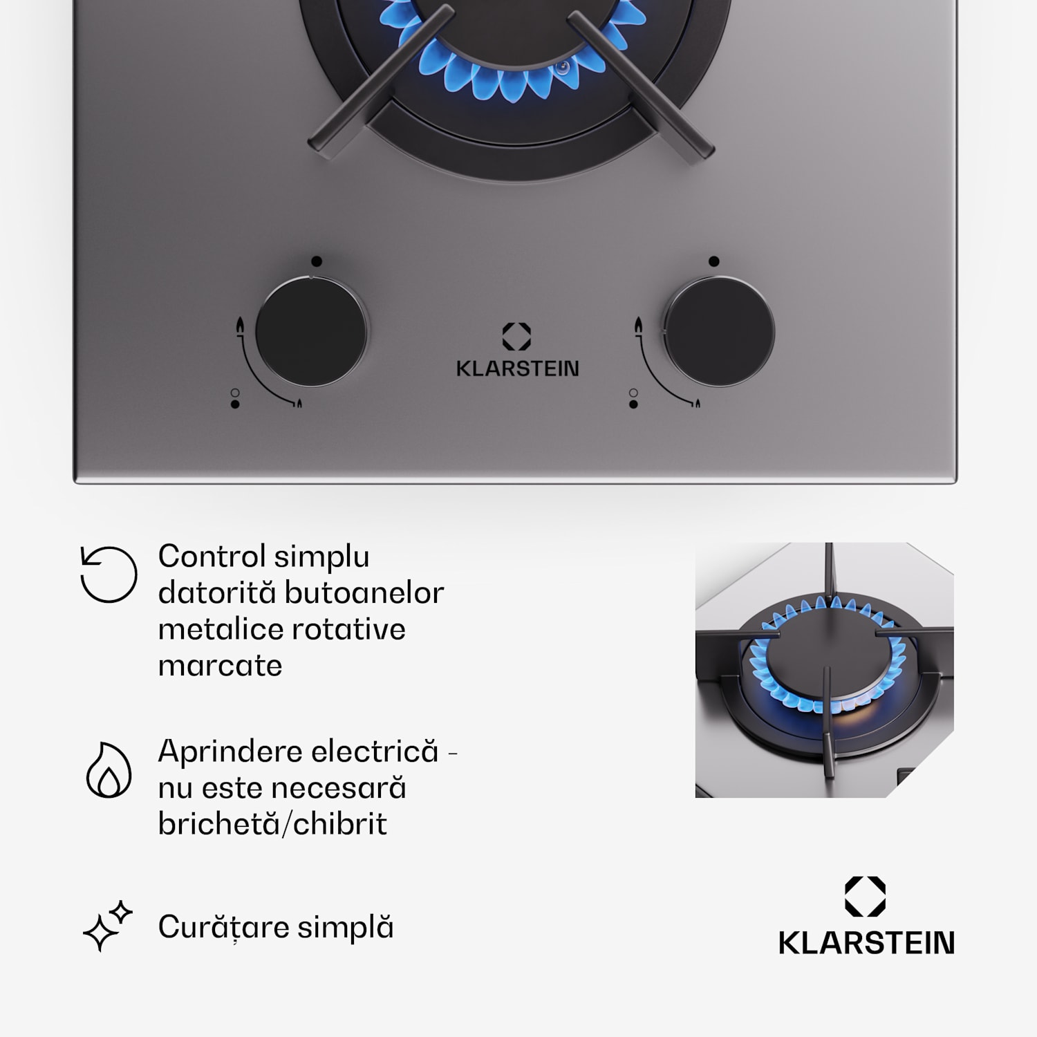 Goldflame, plită cu gaz, 2 arzătoare din alamă, oțel inoxidabil 30 cm | 2 arzatoare | Argintiu