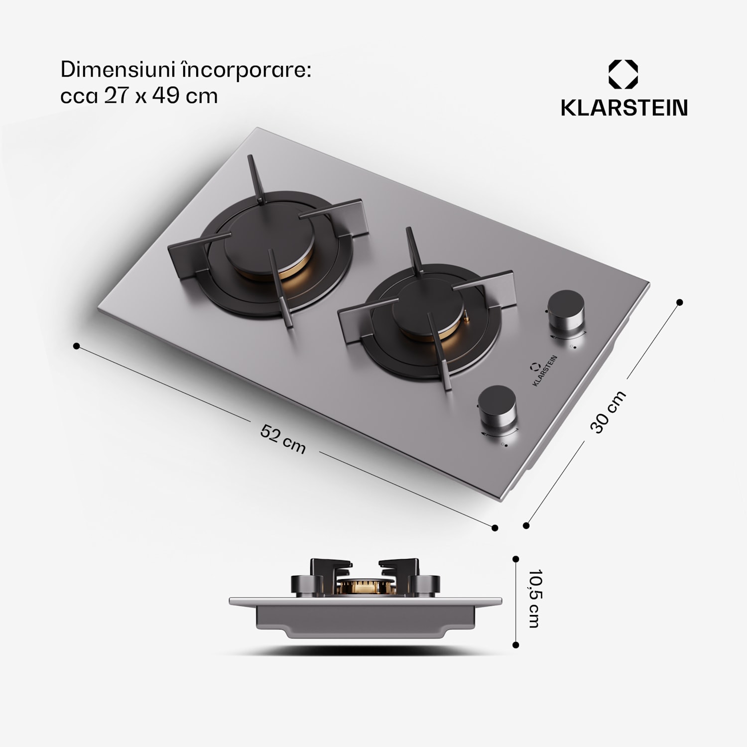 Goldflame, plită cu gaz, 2 arzătoare din alamă, oțel inoxidabil 30 cm | 2 arzatoare | Argintiu