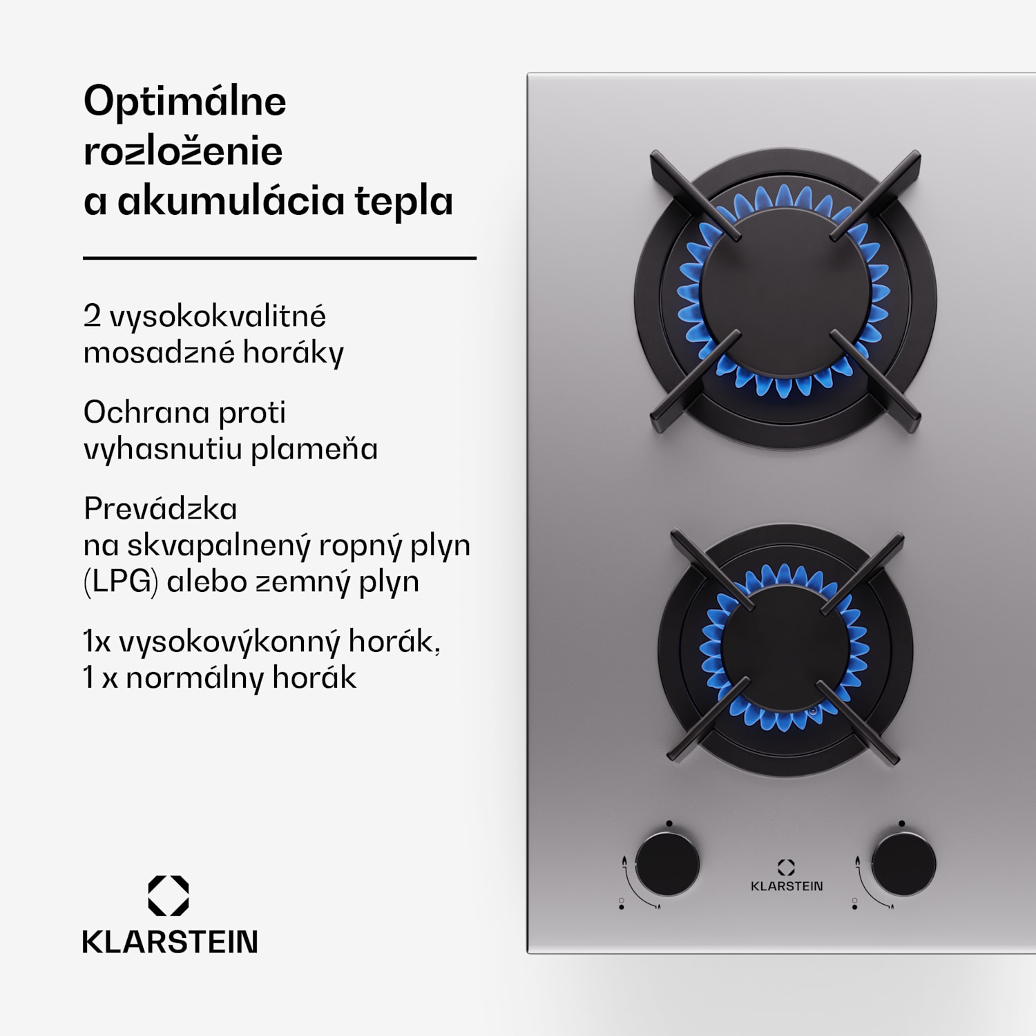 Goldflame, plynová varná doska, 2 mosadzné horáky, nehrdzavejúca oceľ 30 cm | 2 horáky | Strieborná