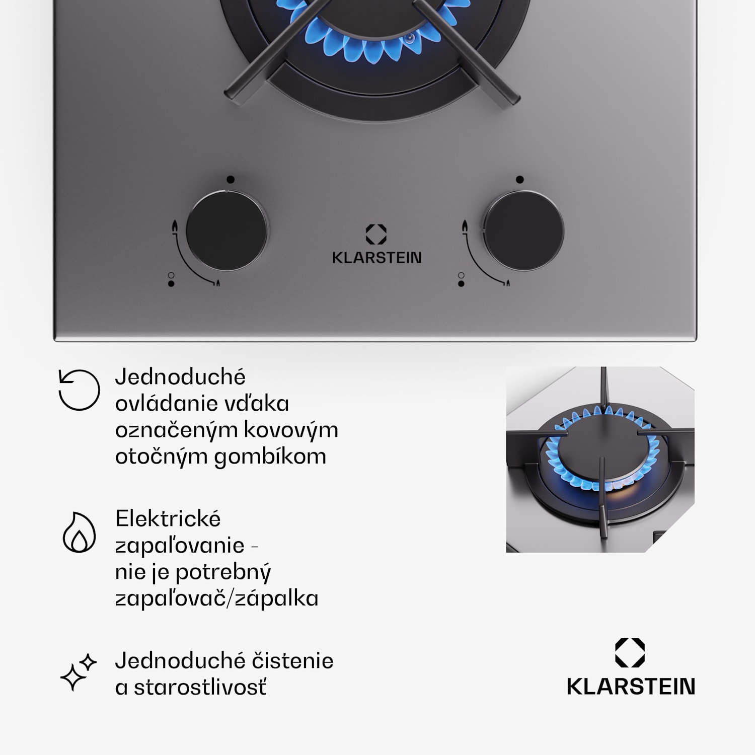 Goldflame, plynová varná doska, 2 mosadzné horáky, nehrdzavejúca oceľ 30 cm | 2 horáky | Strieborná