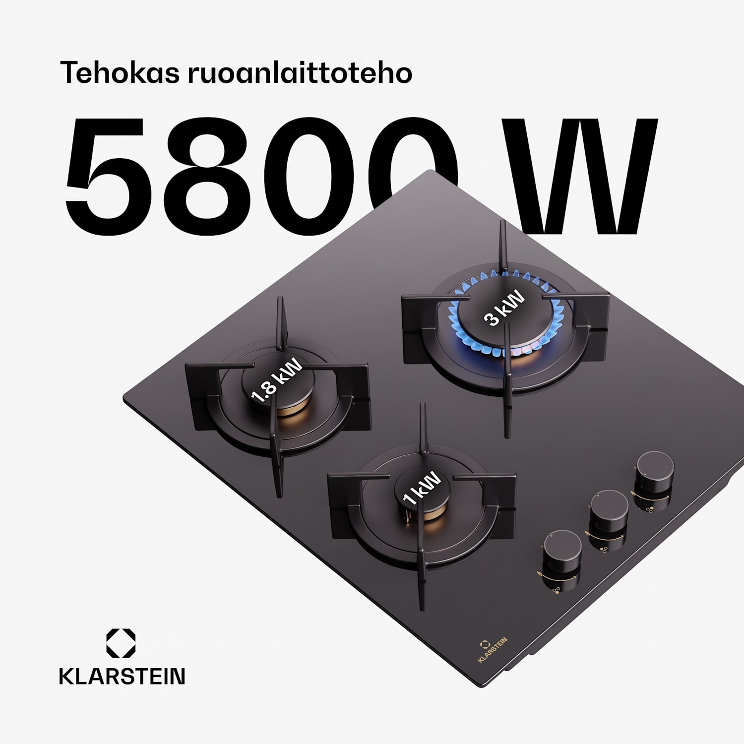 Goldflame kaasuliesi 3 liekkinen messinkipolttimet lasikeramiikka musta 45 cm | 3 poltin | Musta