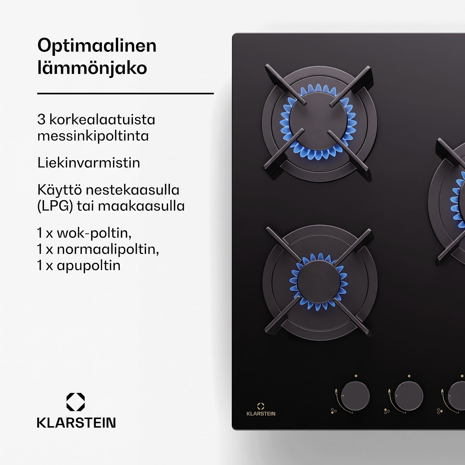 Goldflame kaasuliesi 3 liekkinen messinkipolttimet lasikeramiikka musta 45 cm | 3 poltin | Musta