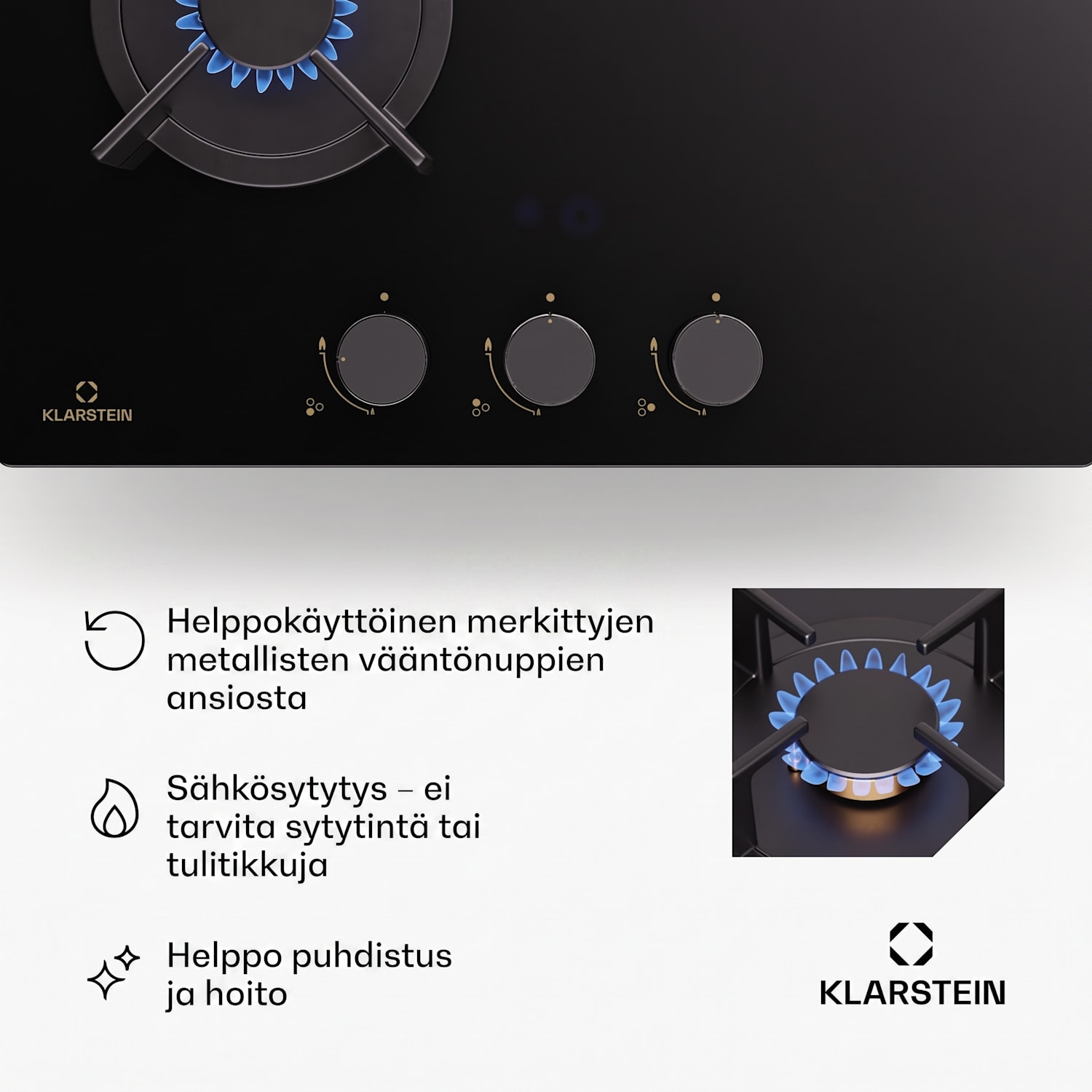 Goldflame kaasuliesi 3 liekkinen messinkipolttimet lasikeramiikka musta 45 cm | 3 poltin | Musta