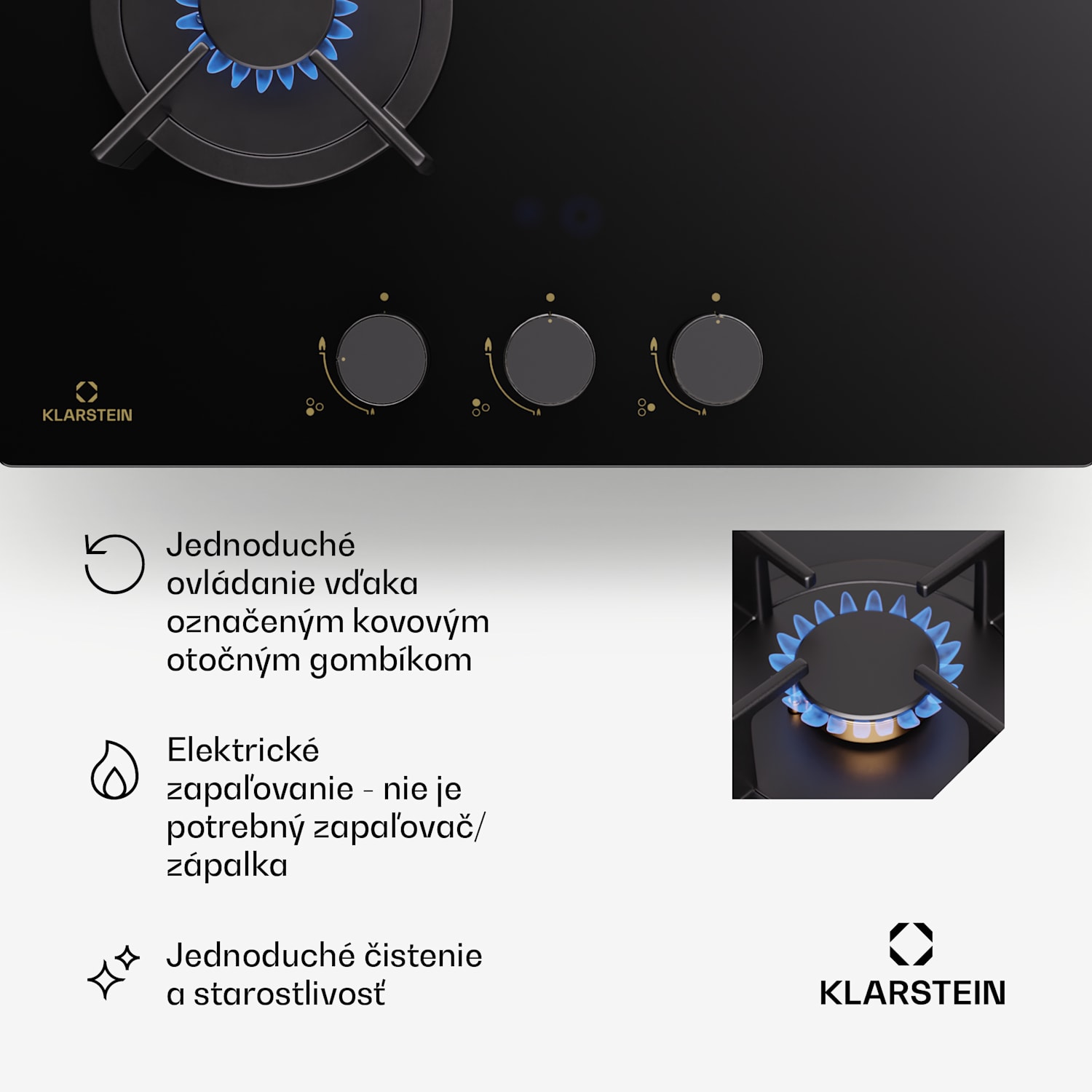 Goldflame Domino, plynová varná doska, 3 mosadzné horáky, nehrdzavejúca oceľ 45 cm | 3 horák | Čierna