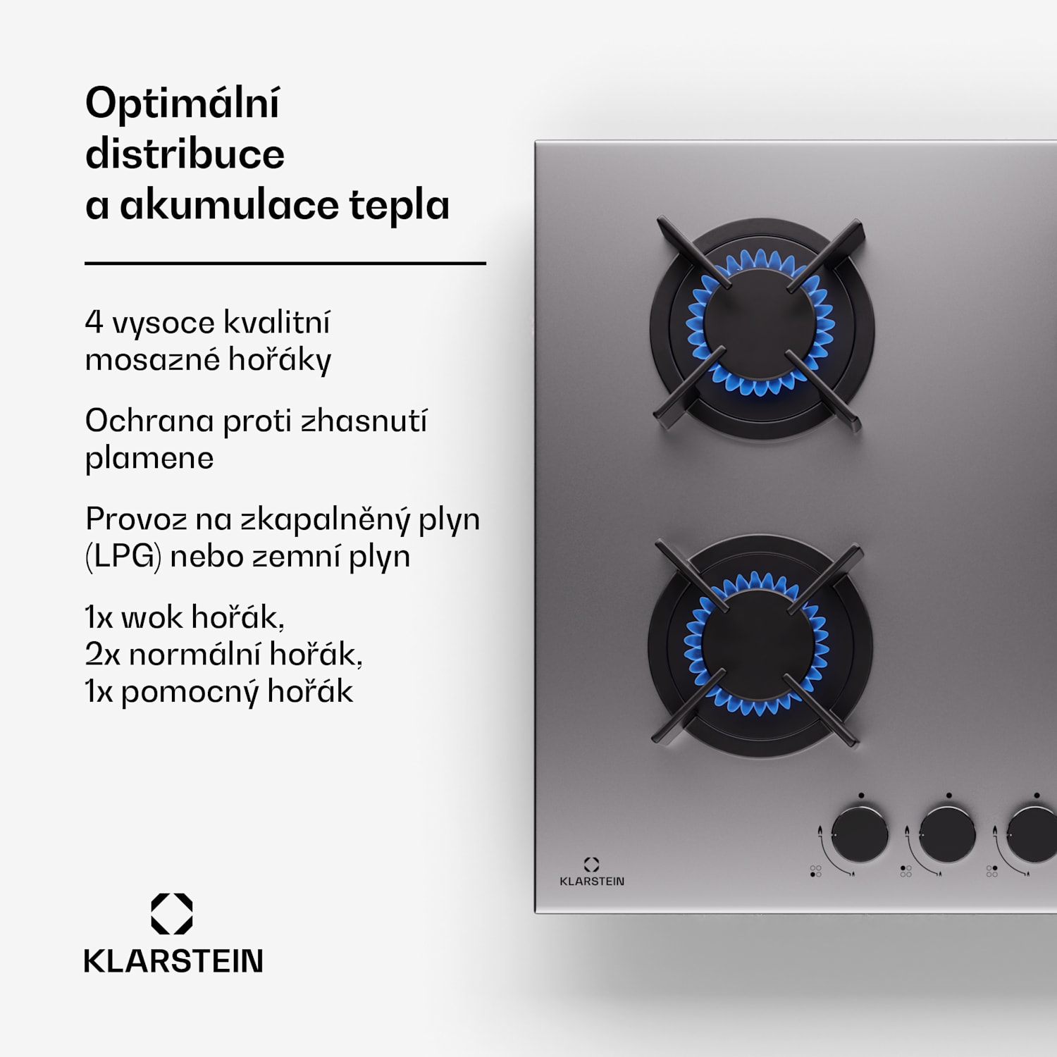 Goldflame 4, plynová varná deska, 4 hořáky, samostatná, zemní plyn/propan, nerezová ocel 