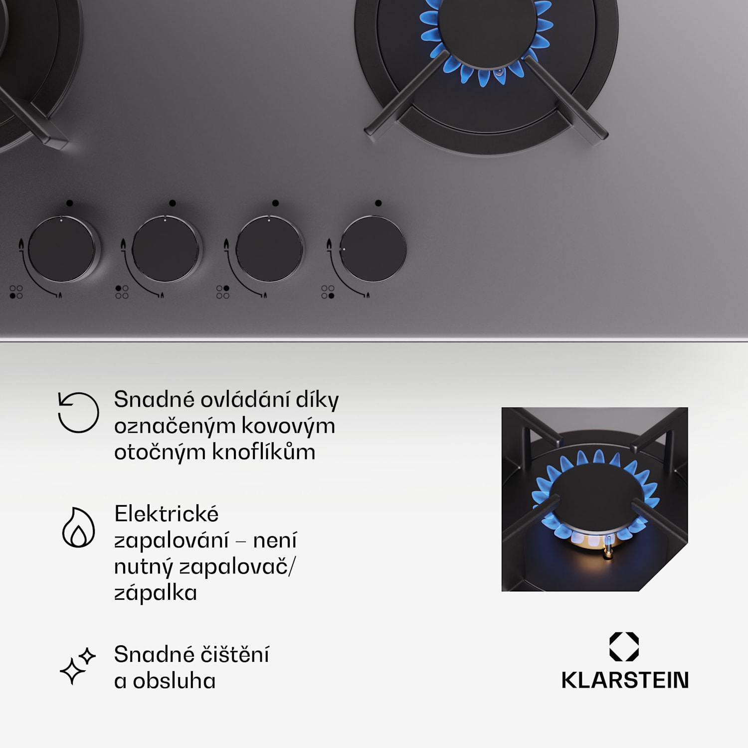 Goldflame 4, plynová varná deska, 4 hořáky, samostatná, zemní plyn/propan, nerezová ocel 