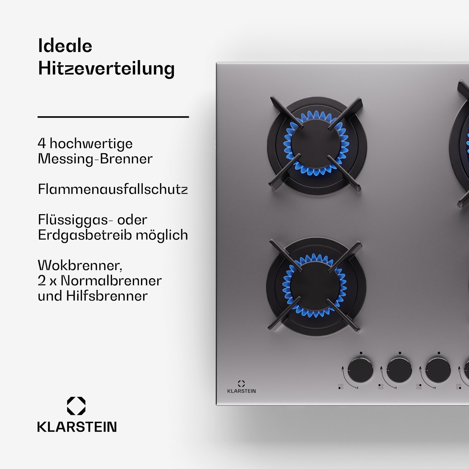 Goldflame 4 Gaskochfeld 4-flammig autark Erdgas/Propangas Edelstahl 