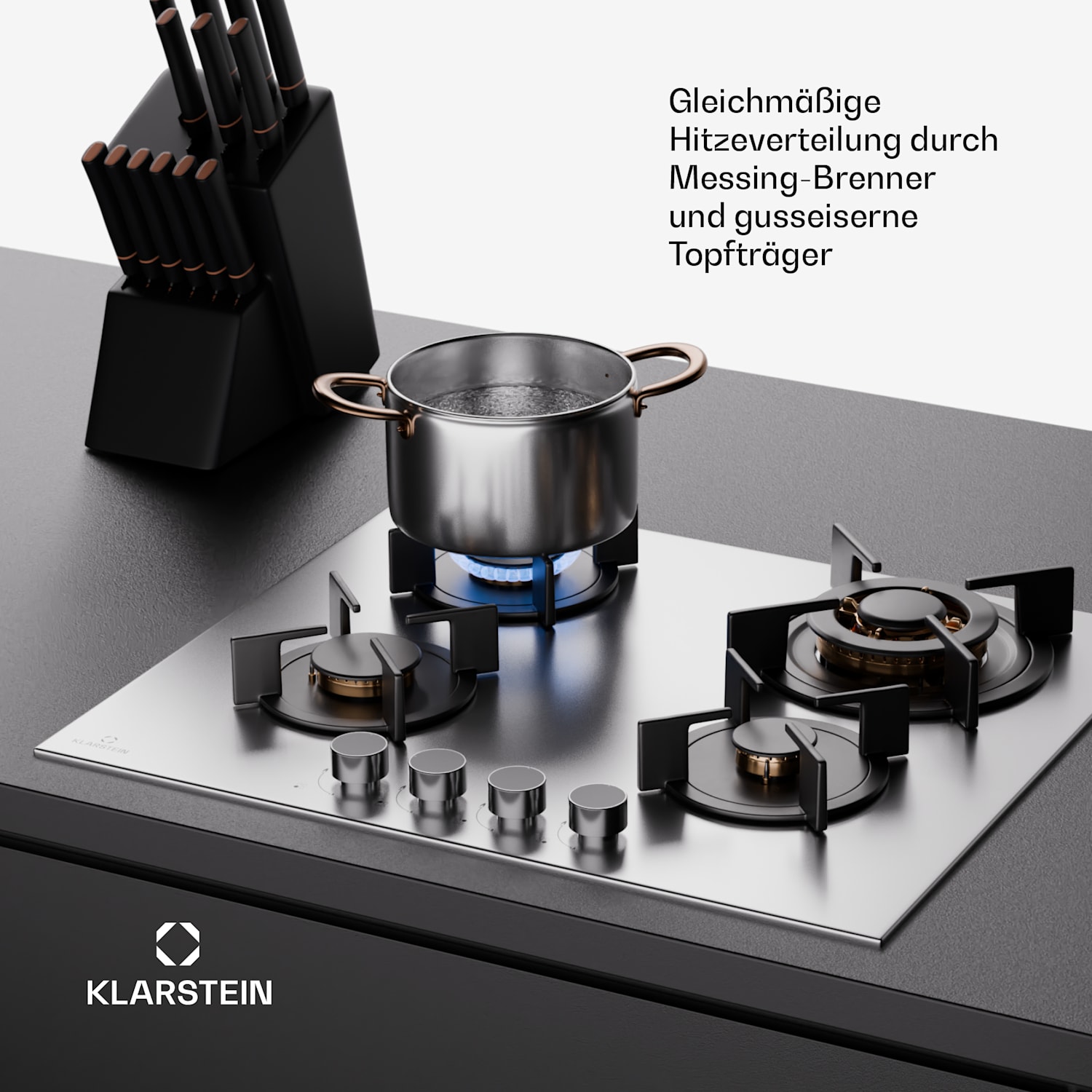 Goldflame 4 Gaskochfeld 4-flammig autark Erdgas/Propangas Edelstahl 