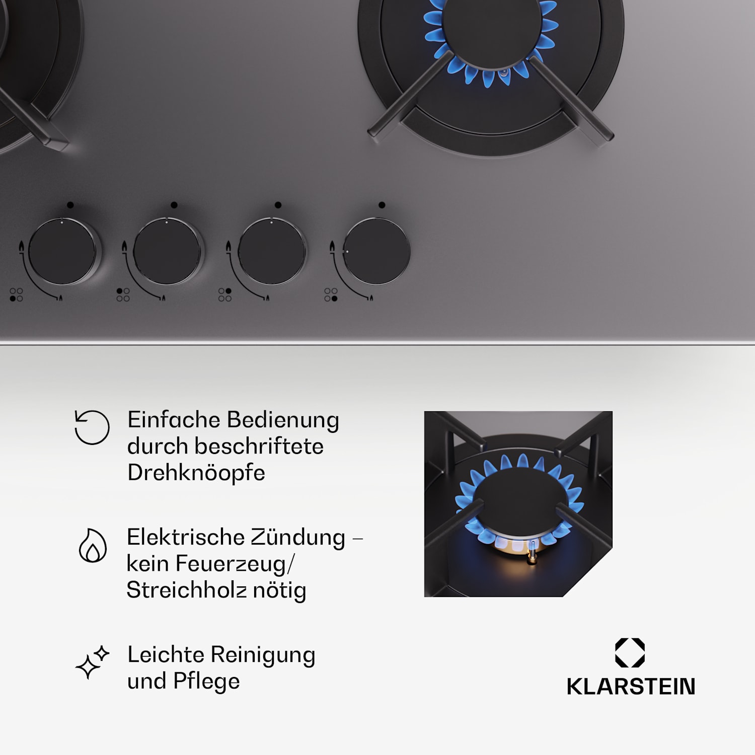Goldflame 4 Gaskochfeld 4-flammig autark Erdgas/Propangas Edelstahl 