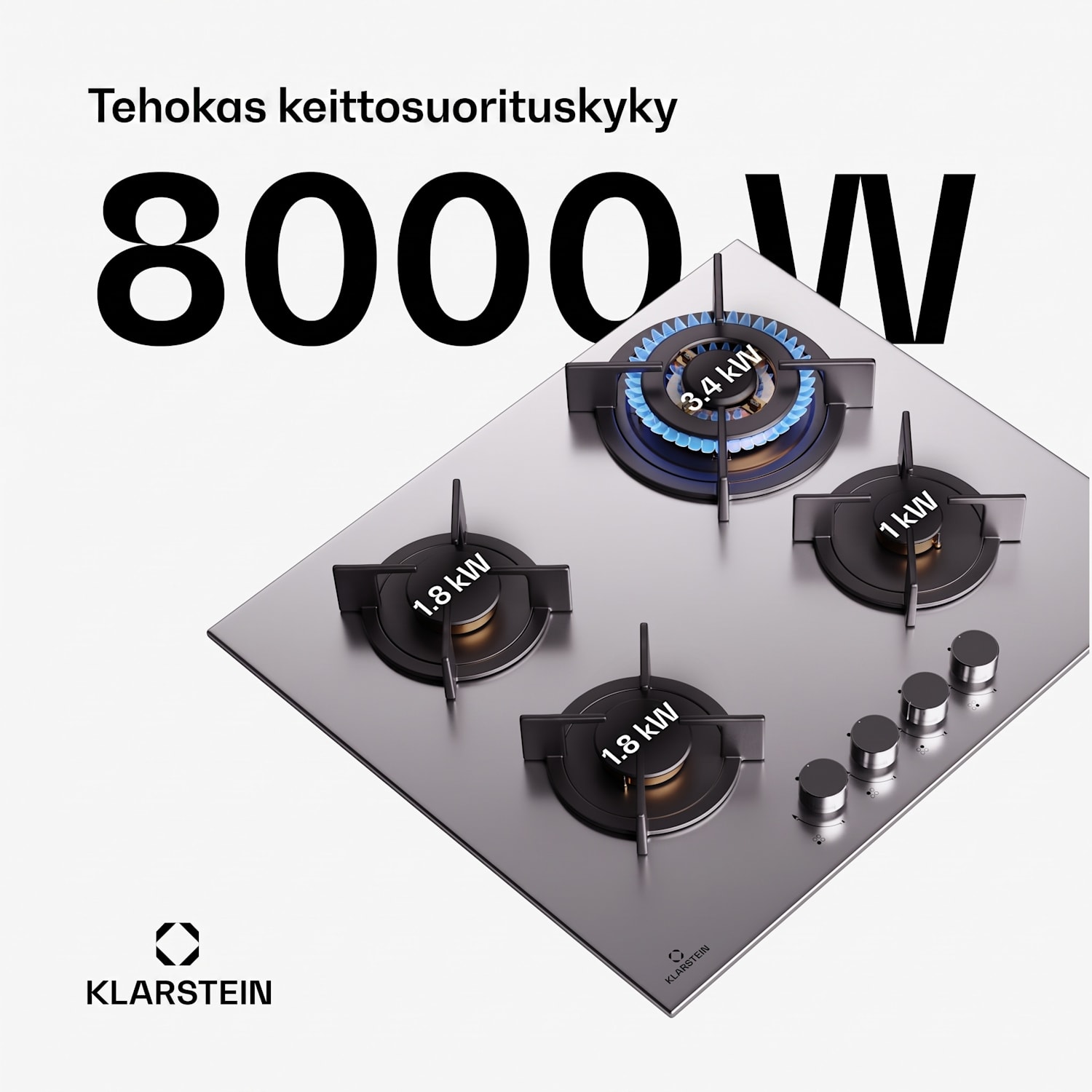 Goldflame 4 kaasuliesi 4-polttimoinen itsenäinen maakaasu/propaaniteräs 60 cm | 4 poltinta | Hopea