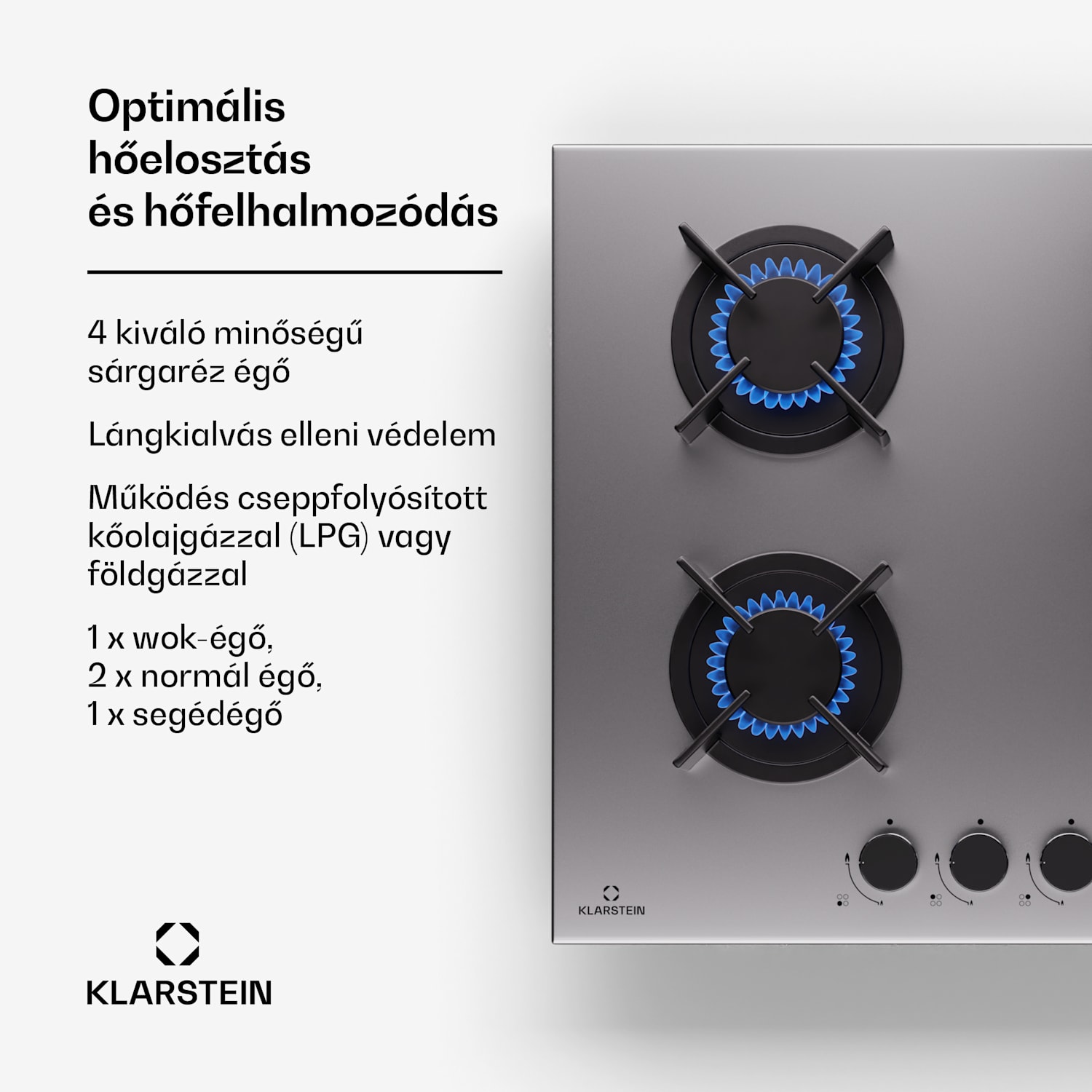 Goldflame 4, gáz főzőlap, 4 égő, önálló, földgáz/propán, rozsdamentes acél 60 cm | 4 égő | Ezüst