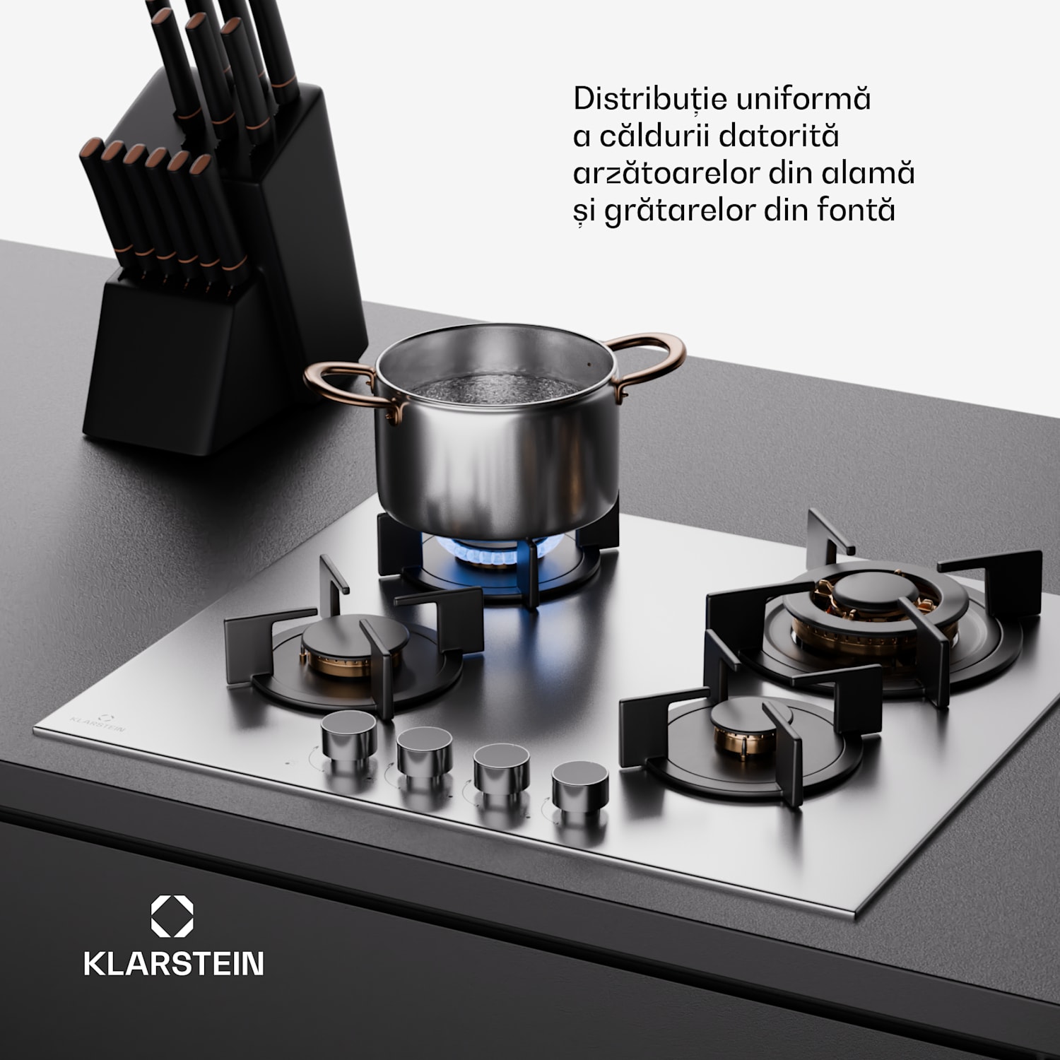 Goldflame 4, plită cu gaz, 4 arzătoare, autonomă, gaz natural/propane, oțel inoxidabil 