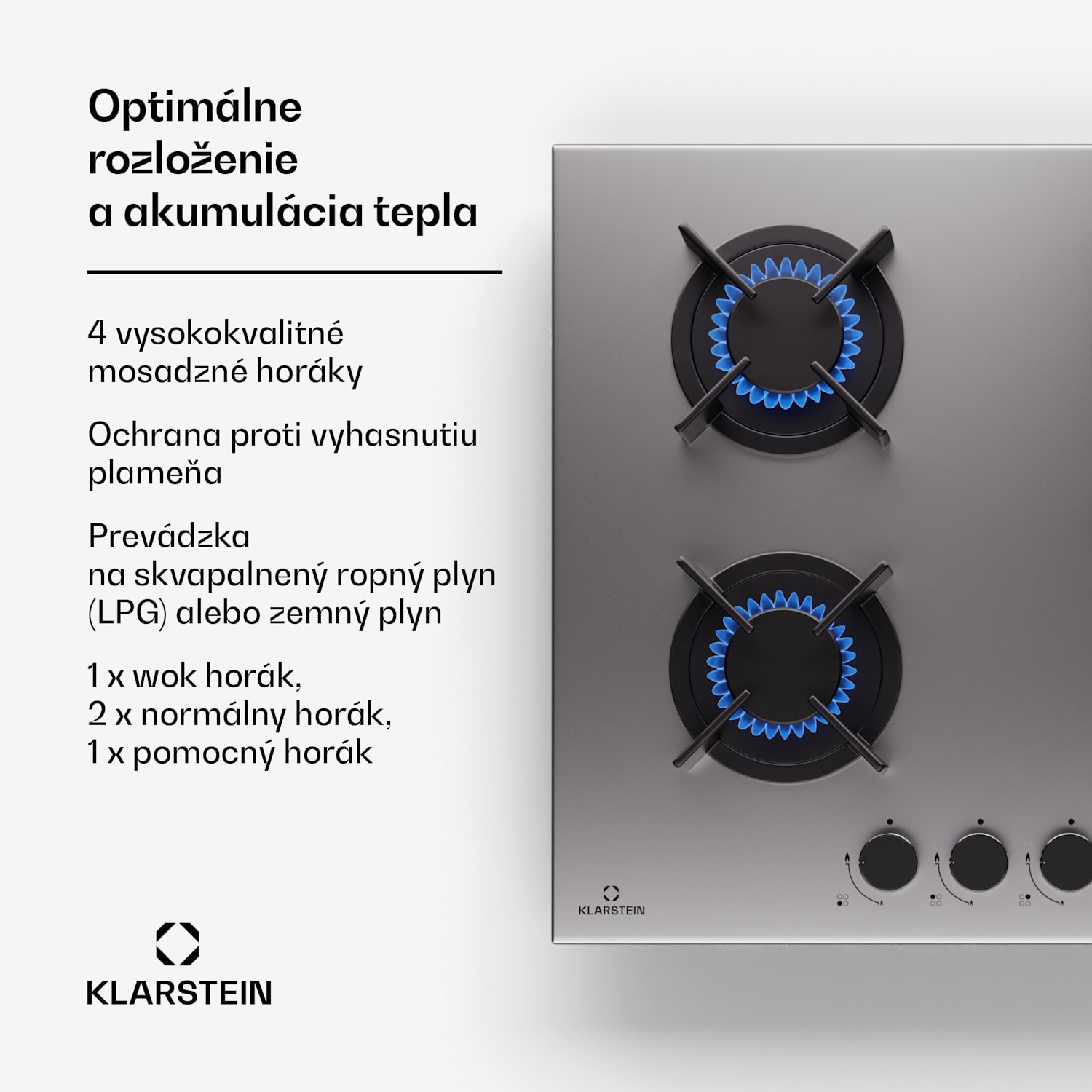 Goldflame 4, plynová varná doska, 4 horáky, sebestačná, zemný plyn/propán, nehrdzavejúca oceľ 
