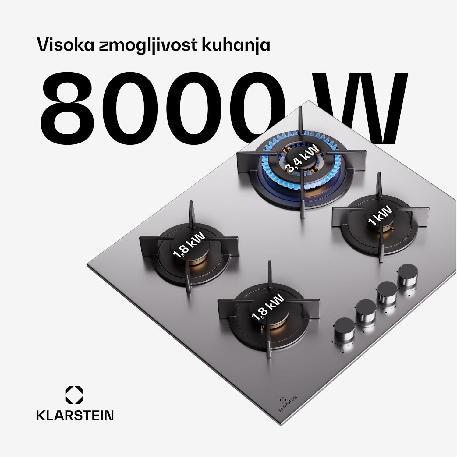 Goldflame 4, plinska kuhalna plošča, 4 gorilniki, samostojna, zemeljski plin/propan, nerjaveče jeklo 60 cm | 4 gorilniki | Srebrna