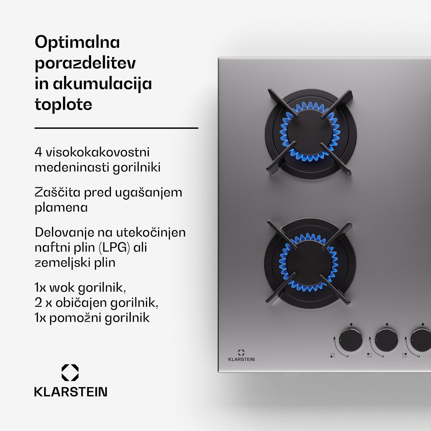 Goldflame 4, plinska kuhalna plošča, 4 gorilniki, samostojna, zemeljski plin/propan, nerjaveče jeklo 60 cm | 4 gorilniki | Srebrna