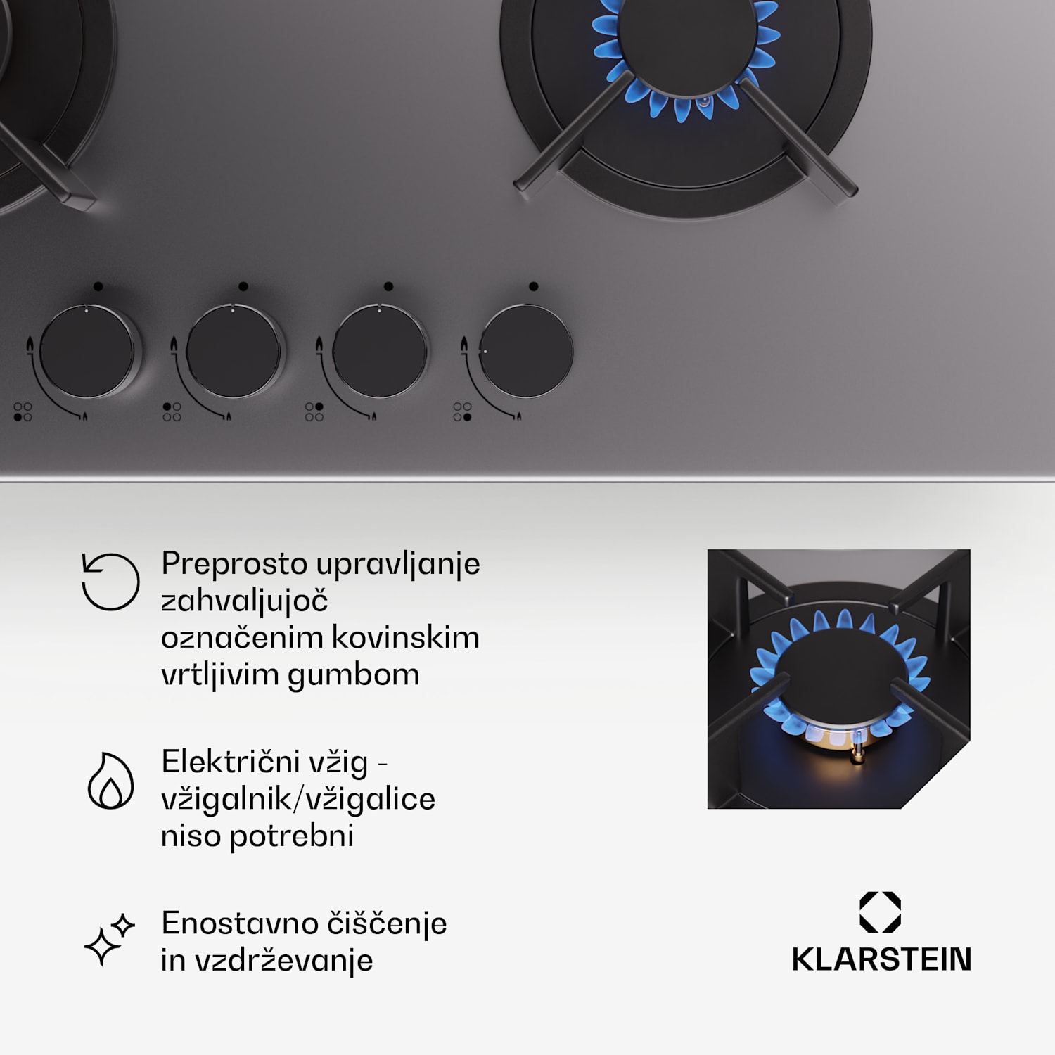Goldflame 4, plinska kuhalna plošča, 4 gorilniki, samostojna, zemeljski plin/propan, nerjaveče jeklo 60 cm | 4 gorilniki | Srebrna