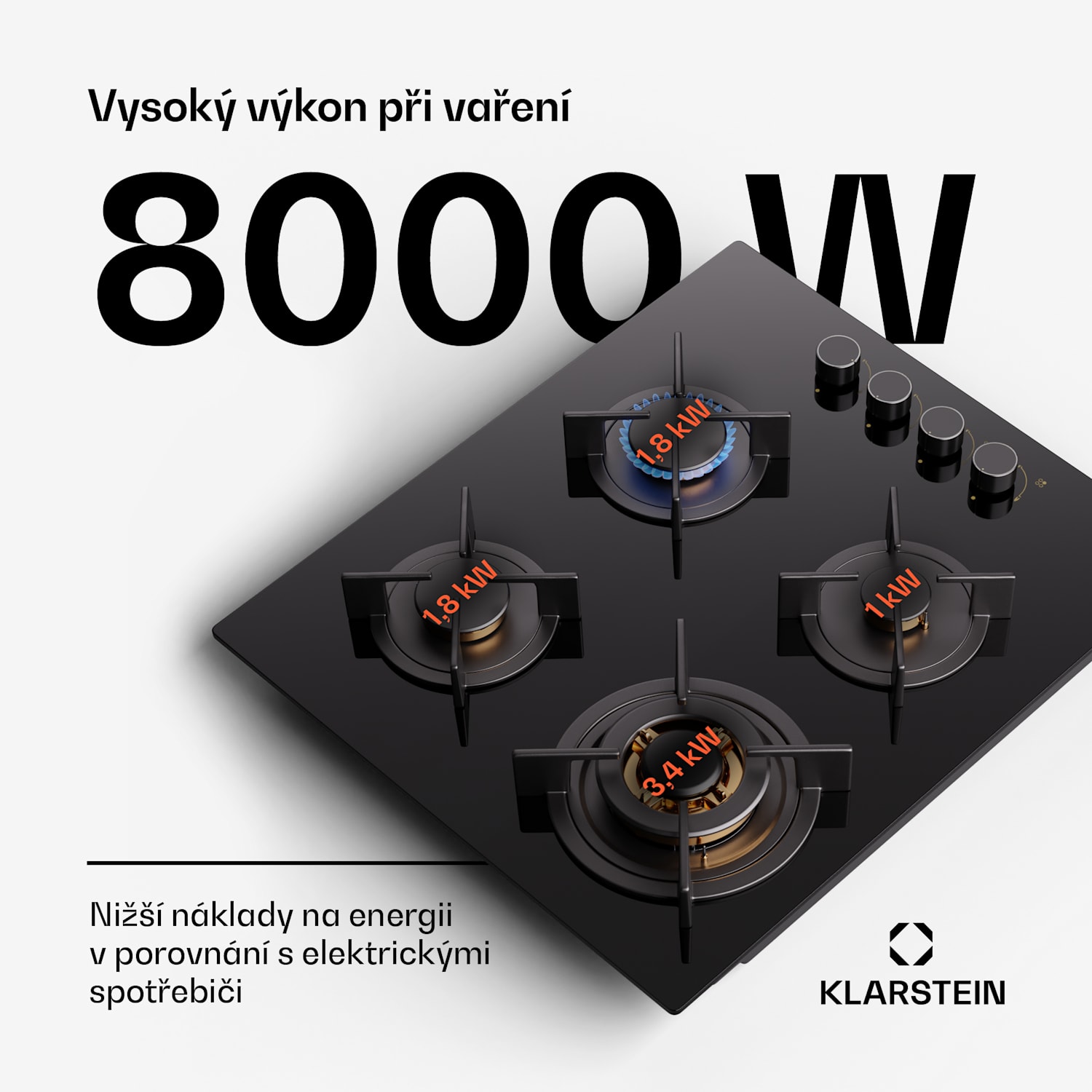 Goldflame 4, plynová varná deska, 4 hořáky 60 cm s ovládáním z boku | 4 hořáky | Černá