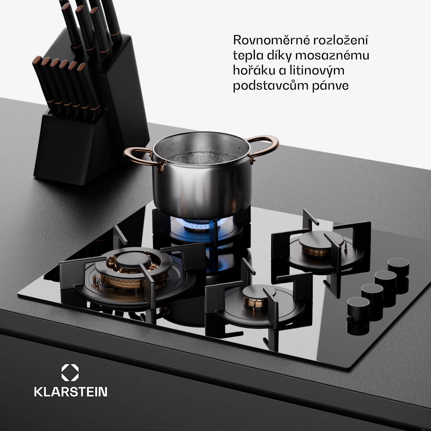 Goldflame 4, plynová varná deska, 4 hořáky 60 cm s ovládáním z boku | 4 hořáky | Černá