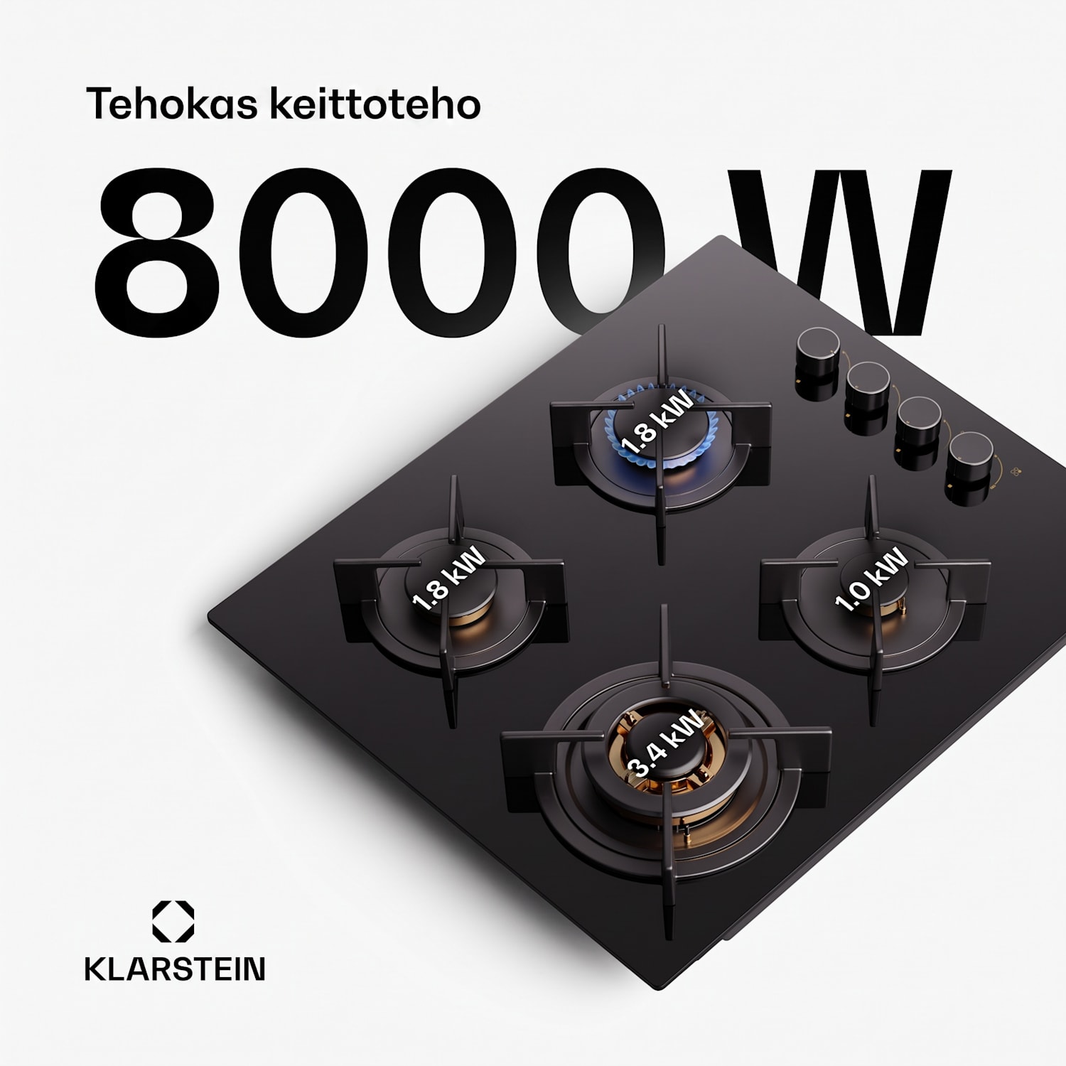Klarstein Goldflame 4 kaasuliesitaso 4-liekkinen omavarainen maa/propaanikaasu ruostumaton teräs 60 cm sivusäätimillä | 4 poltinta | Musta