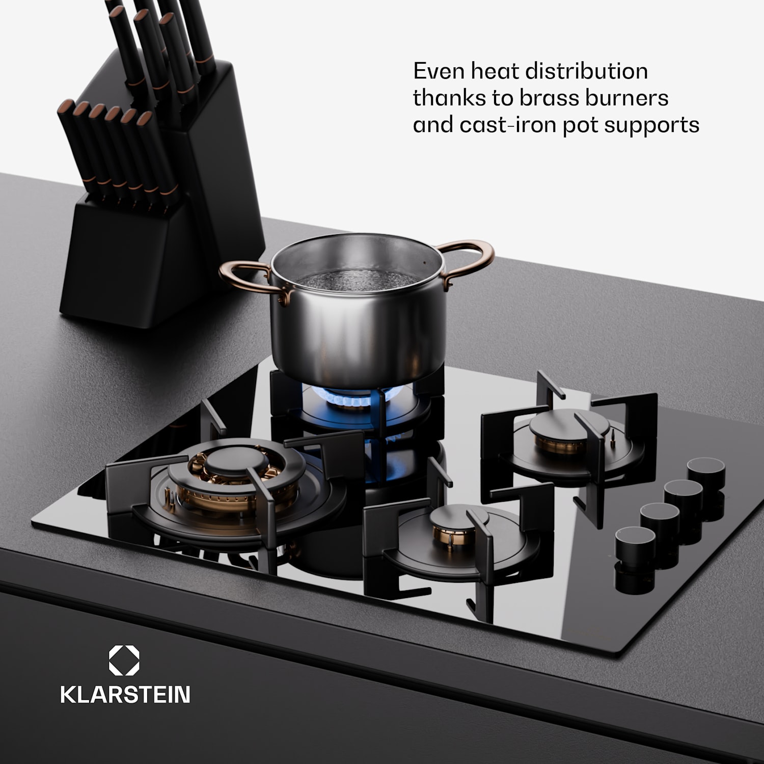  Klarstein Goldflame 4 gaskookplaat 4-pits onafhankelijk aardgas/propaangas rvs 60 cm met zijbediening | 4 branders | Zwart